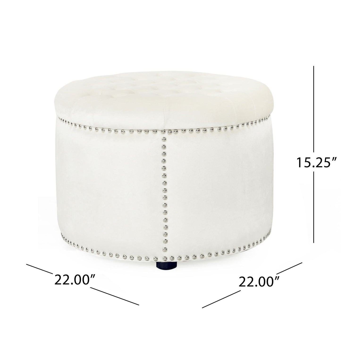 Elegant Round Ottoman Footstool With Studded Rim Noble House
