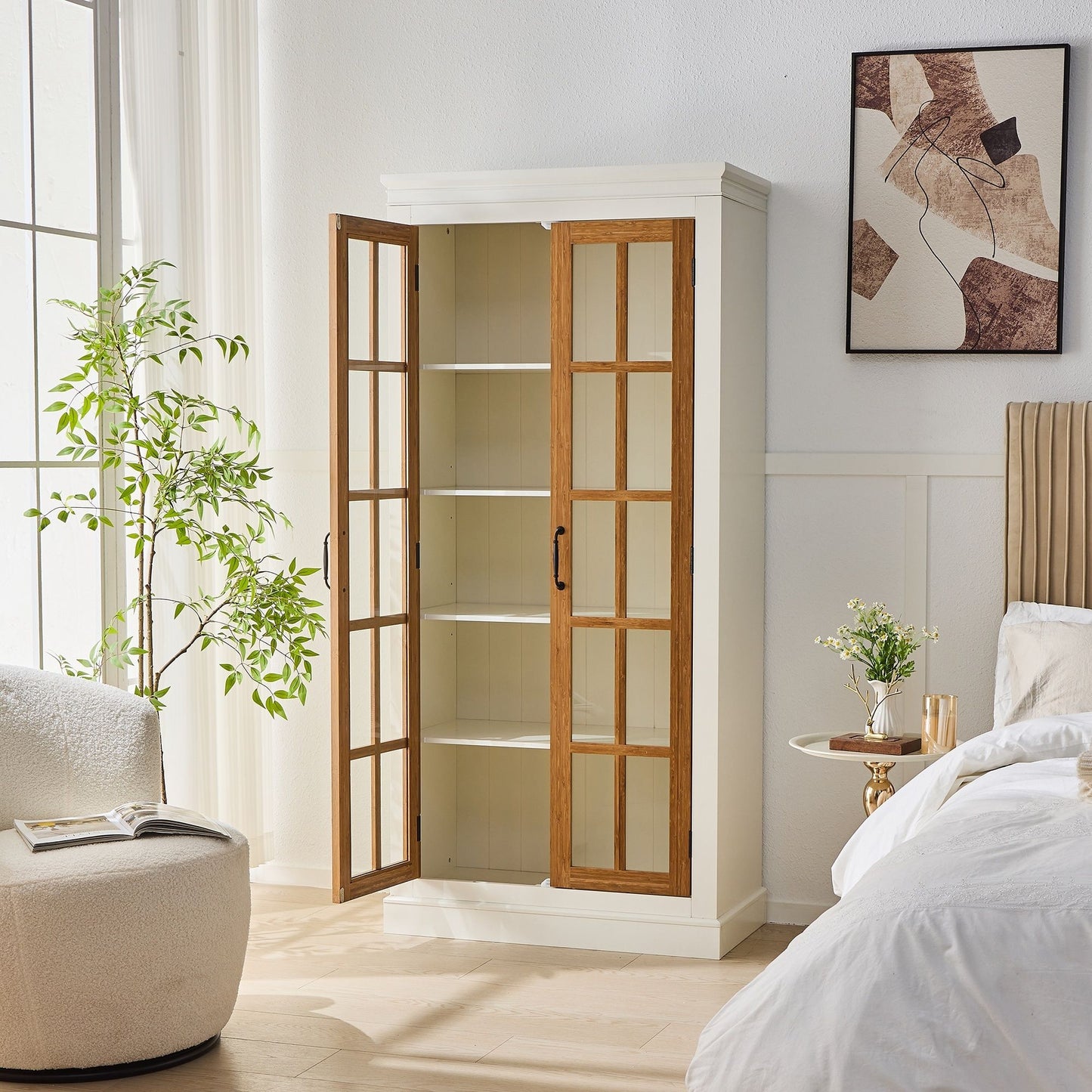 Rustic Style Display Cabinet With Glass Doors For Collectibles Hearth and Haven