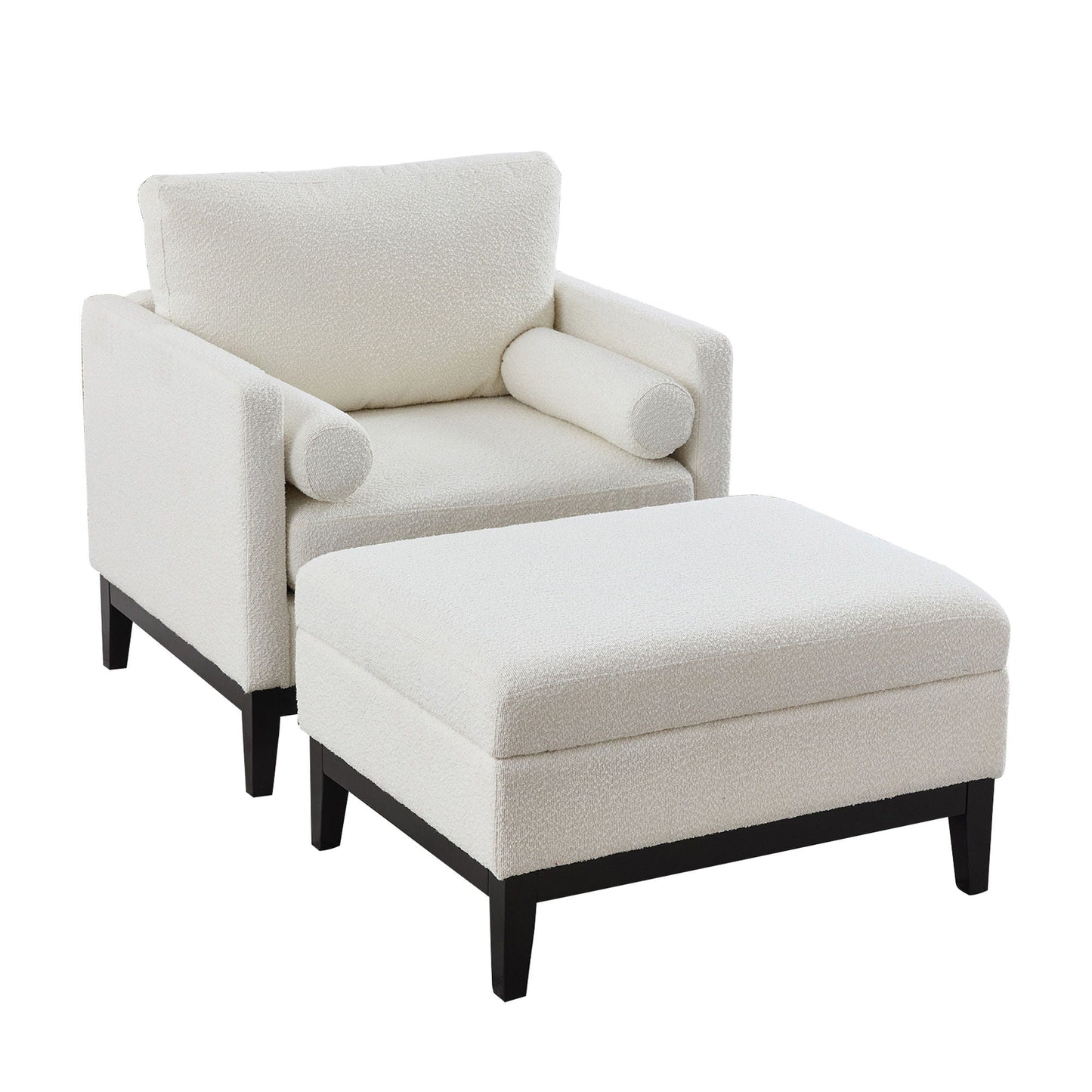 Farmhouse Upholstered Accent Chair With Ottoman, Reversible Lid Coffee Table Home Essentials