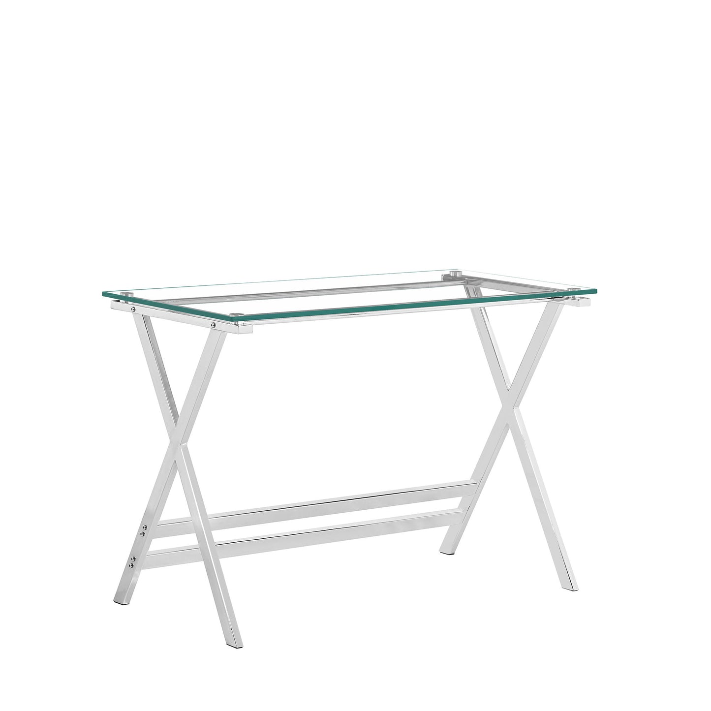 Transparent Glass Computer Desk With Rounded Edges, Tempered Glass Laptop Table - Clear Home Essentials