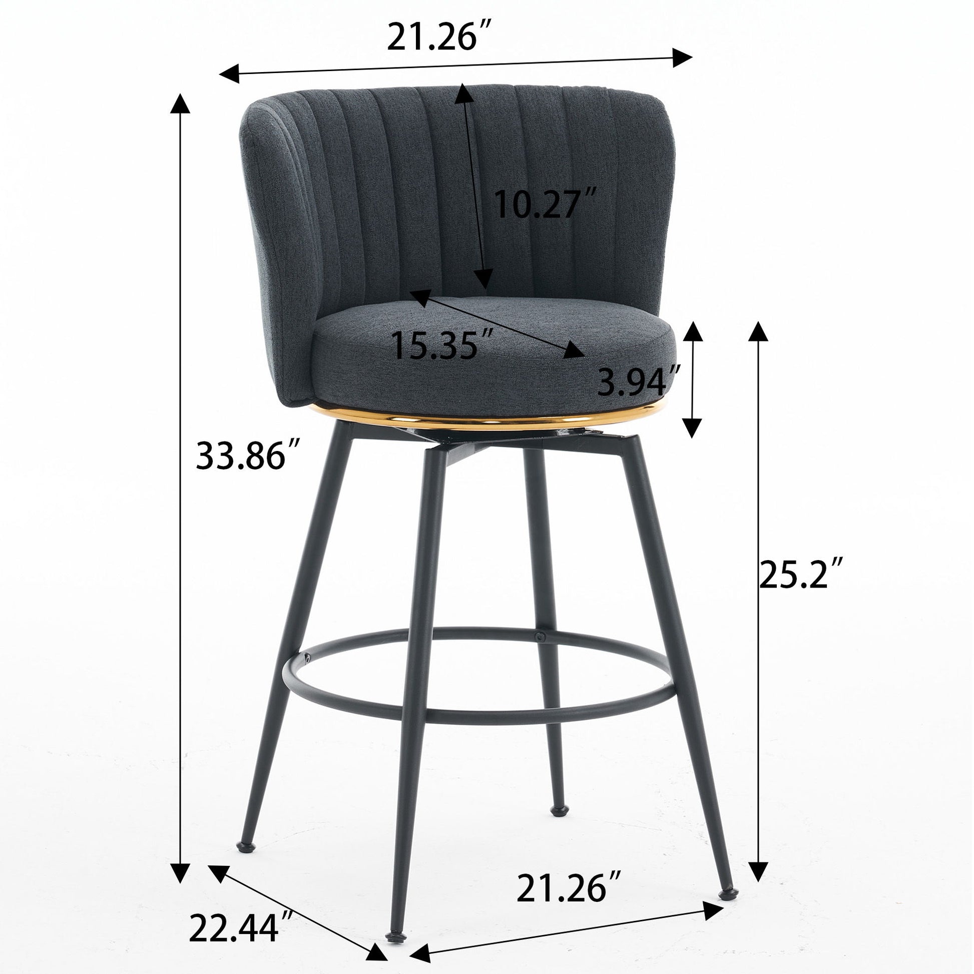 Swivel Bar Stools, High-Back, Adjustable, Upholstered With Elegant Metal Back Accents For Kitchen, Bar, Or Dining Room (Set of 2) Home Essentials