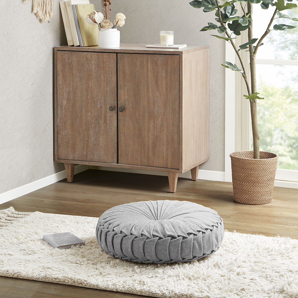 Loretta - Round Floor Pillow Cushion - Gray Intelligent Design