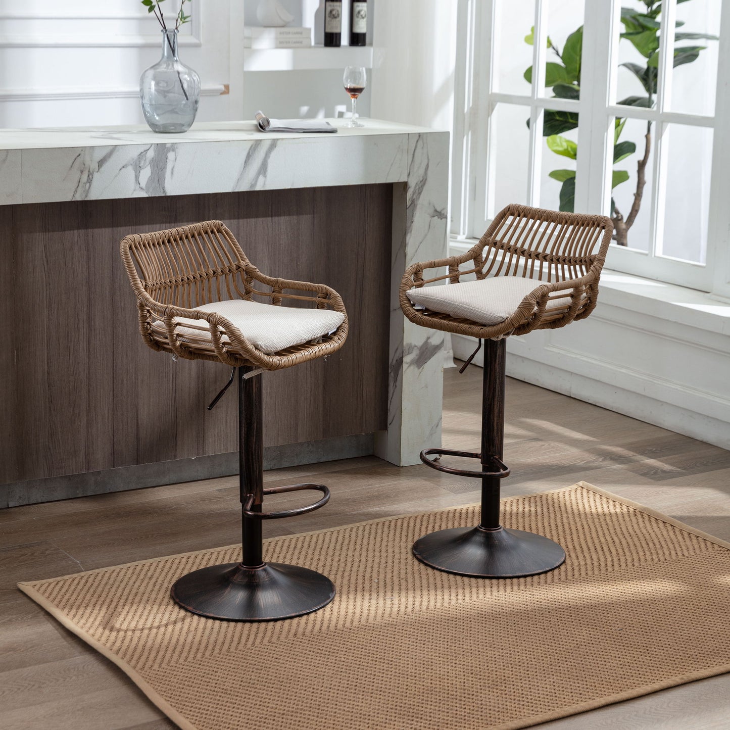 Modern Swivel Bar Stools Adjustable Counter Chairs With Footrest (Set of 2) Home Essentials