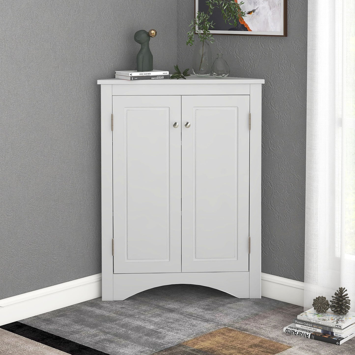 Triangle Bathroom Storage Cabinet With Adjustable Shelves, Freestanding Floor Cabinet For Home Kitchen Hearth and Haven