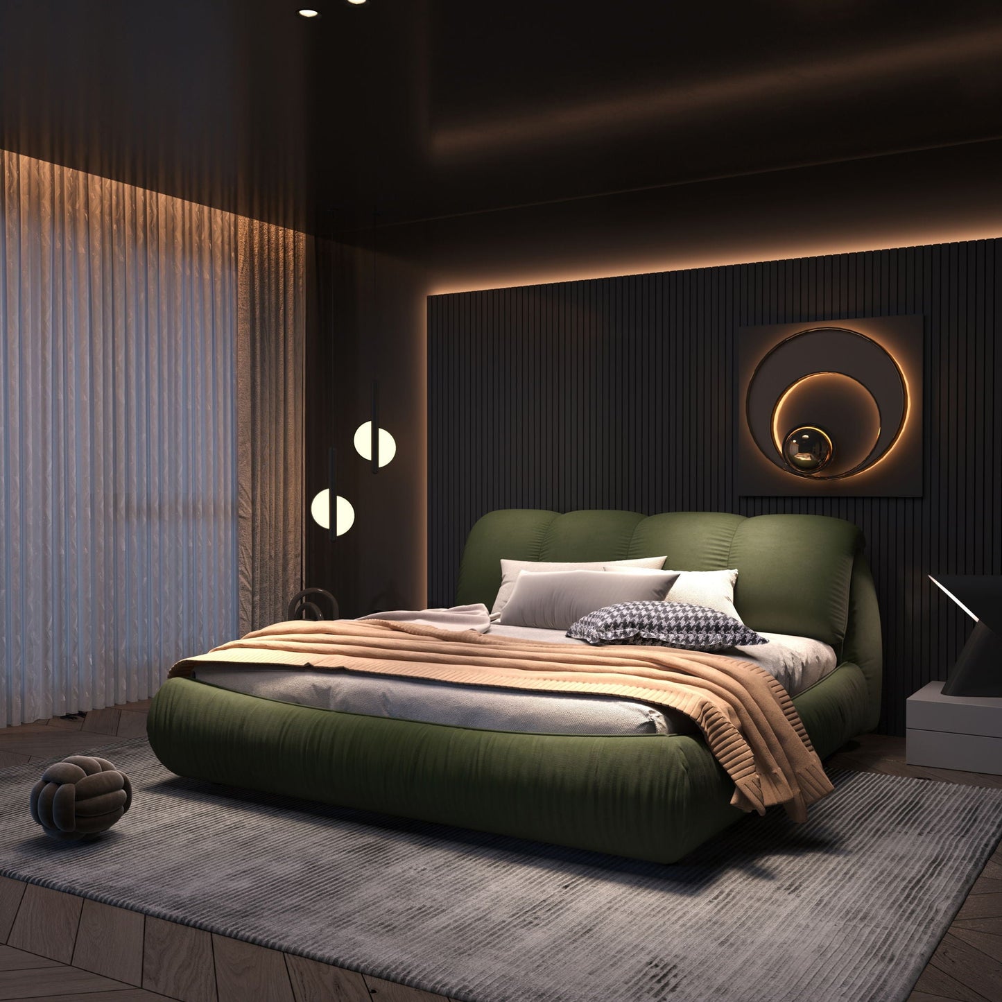 Luxury Upholstered Platform Bed With Oversized Padded Backrest And Solid Wood Frame Home Essentials