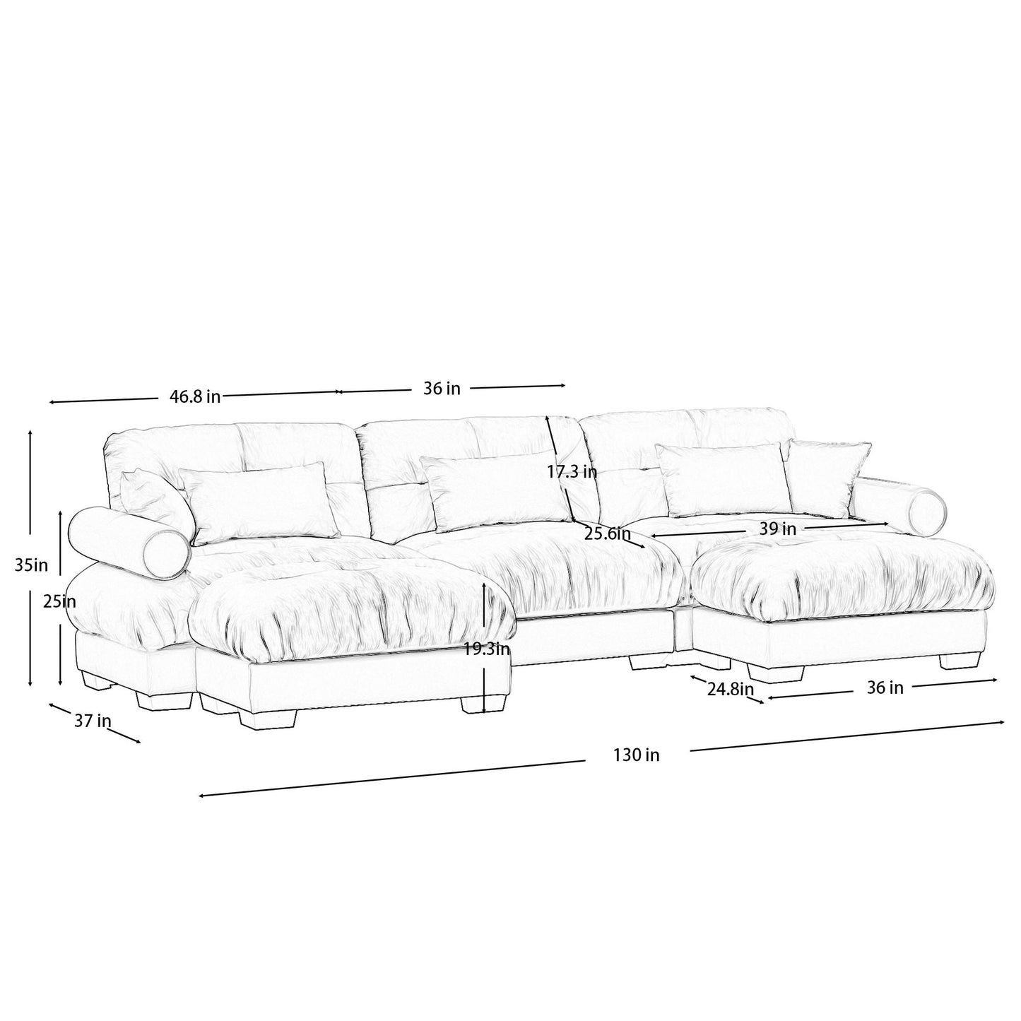 Super Comfort Oversized Modular Sectional Sofa With Movable Ottoman - Snoozhouse