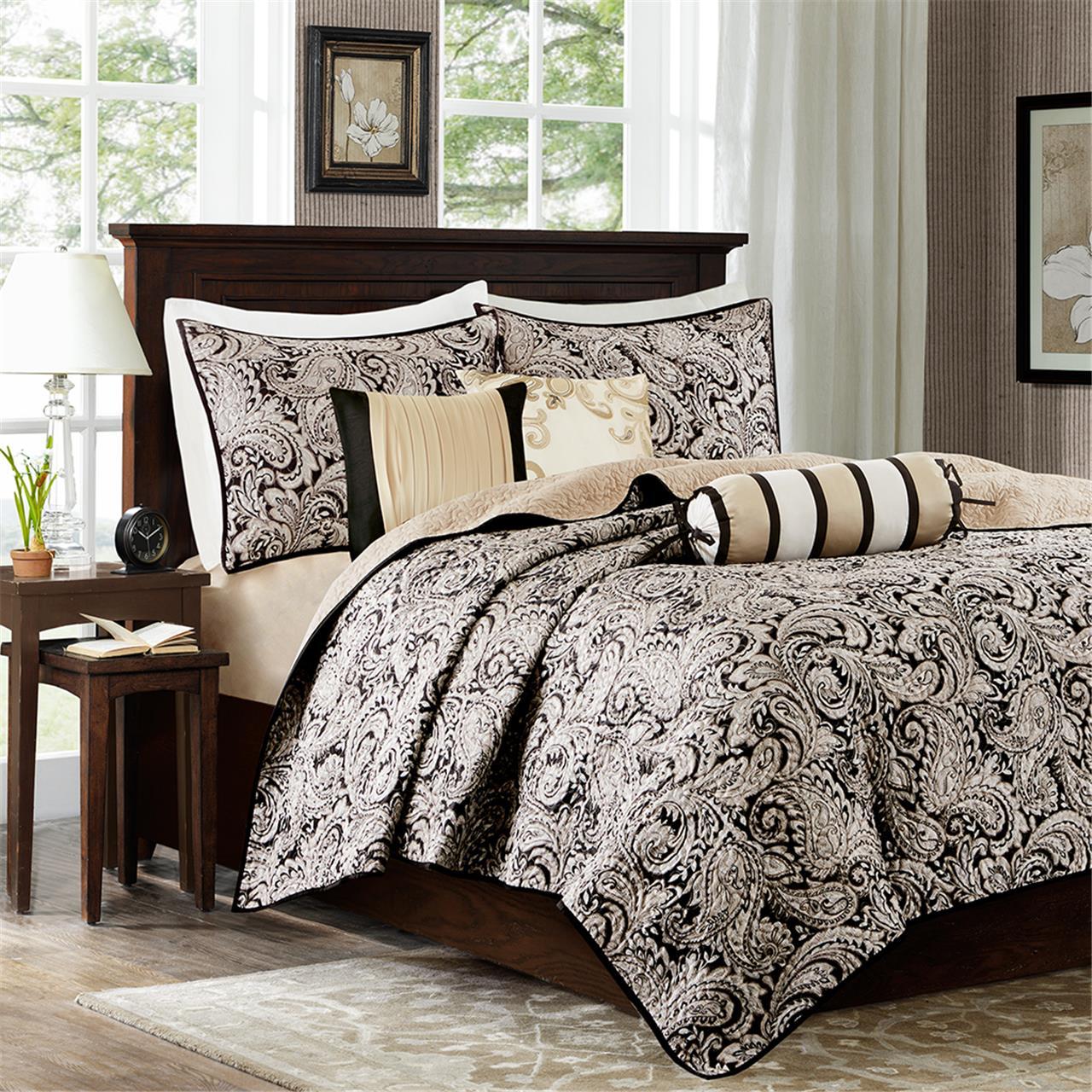 Aubrey - King 6 Piece Reversible Coverlet Set - Black Madison Park