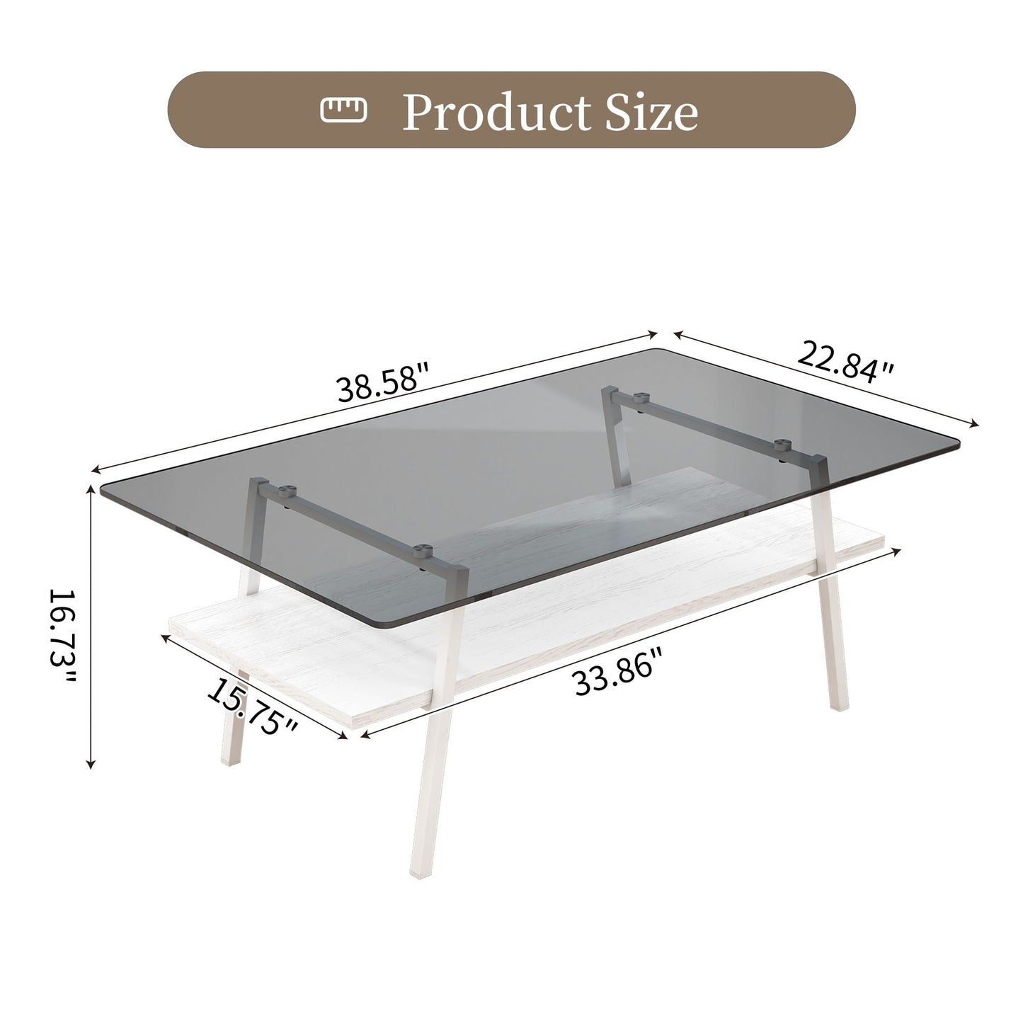 Rectangle Coffee Table, Tempered Glass Tabletop With Metal Legs Home Essentials