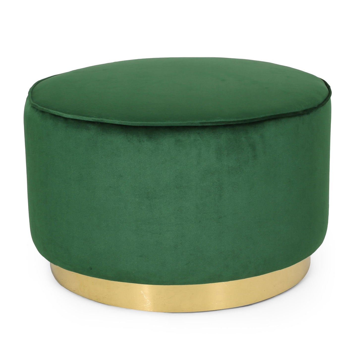 Round Velvet Ottoman, Upholstered Foot Stool For Living Room, Entryway - Emerald Noble House
