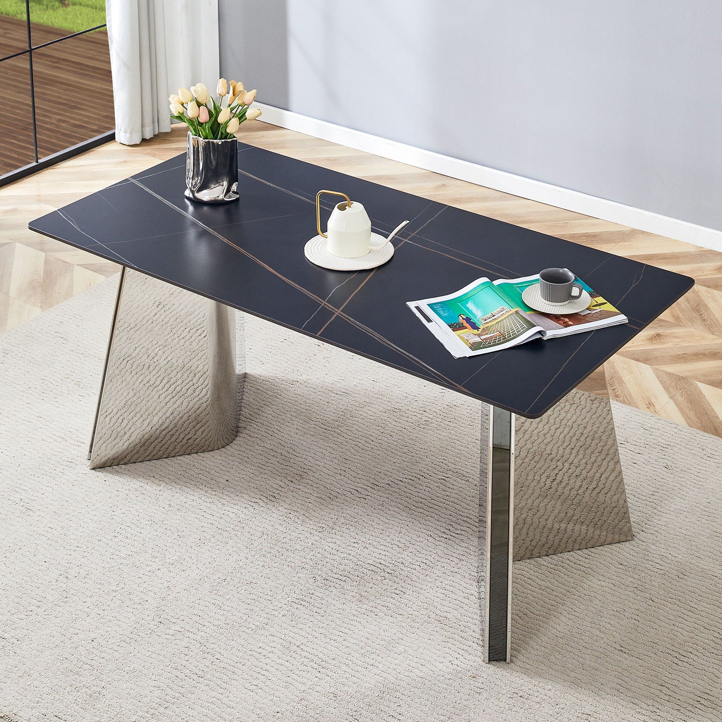Modern Marble Patterned Dining Table With Stainless Steel Butterfly Legs Home Essentials