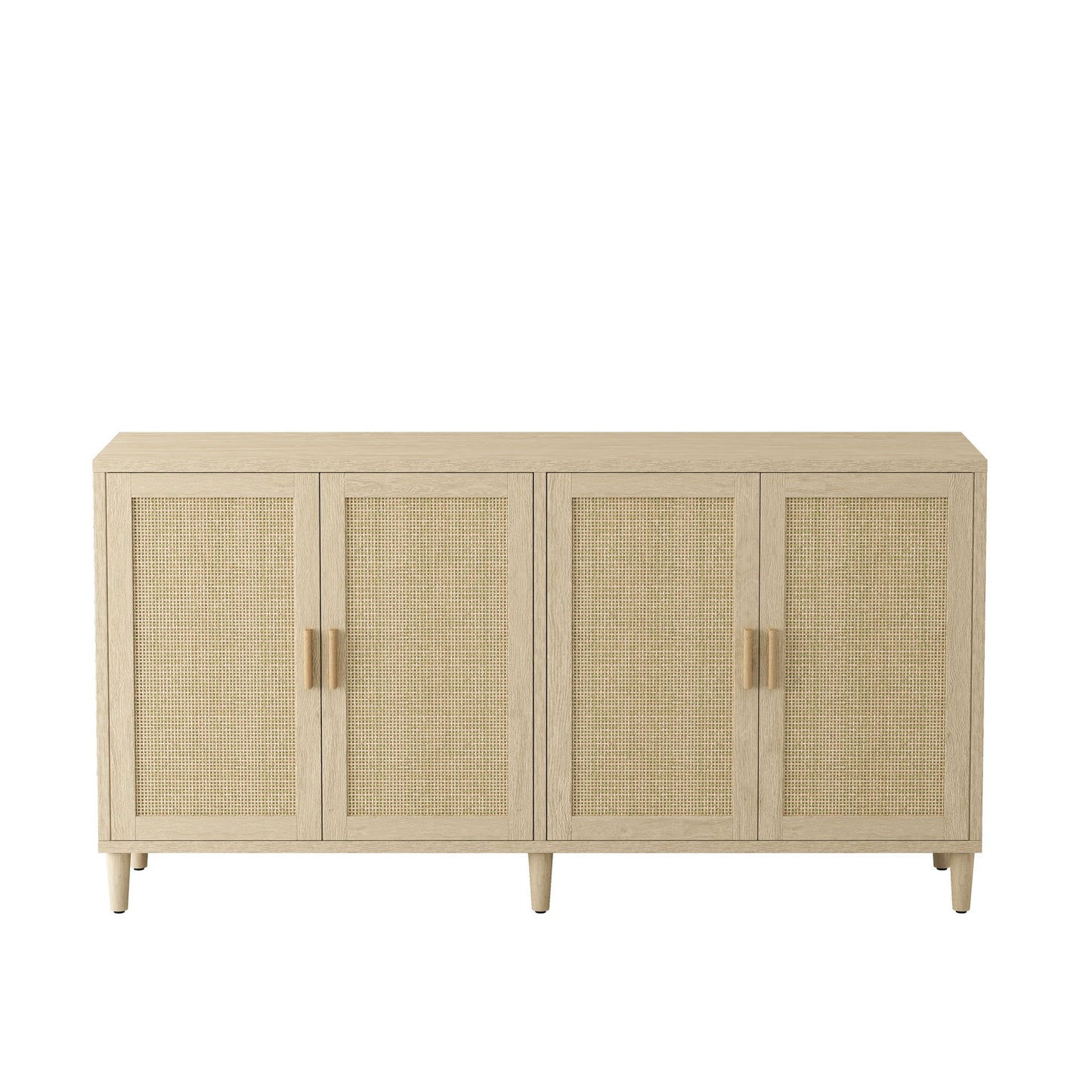 Rattan Buffet Cabinet With Storage, 4 Door Sideboard, Adjustable Shelves - Natural Home Essentials