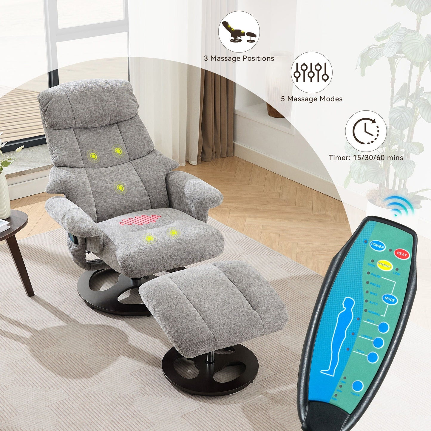 Ergonomic Recliner Chair With Ottoman, Modern 360° Swivel With Footstool Home Essentials