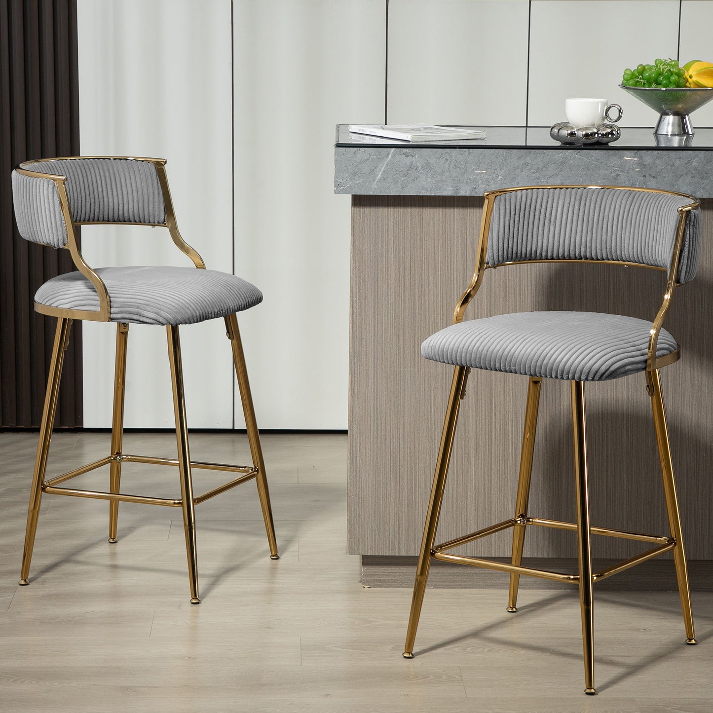 Counter Height Bar Stools With Powder Coating Base And Footrest (Set of 2) - Beige Home Essentials
