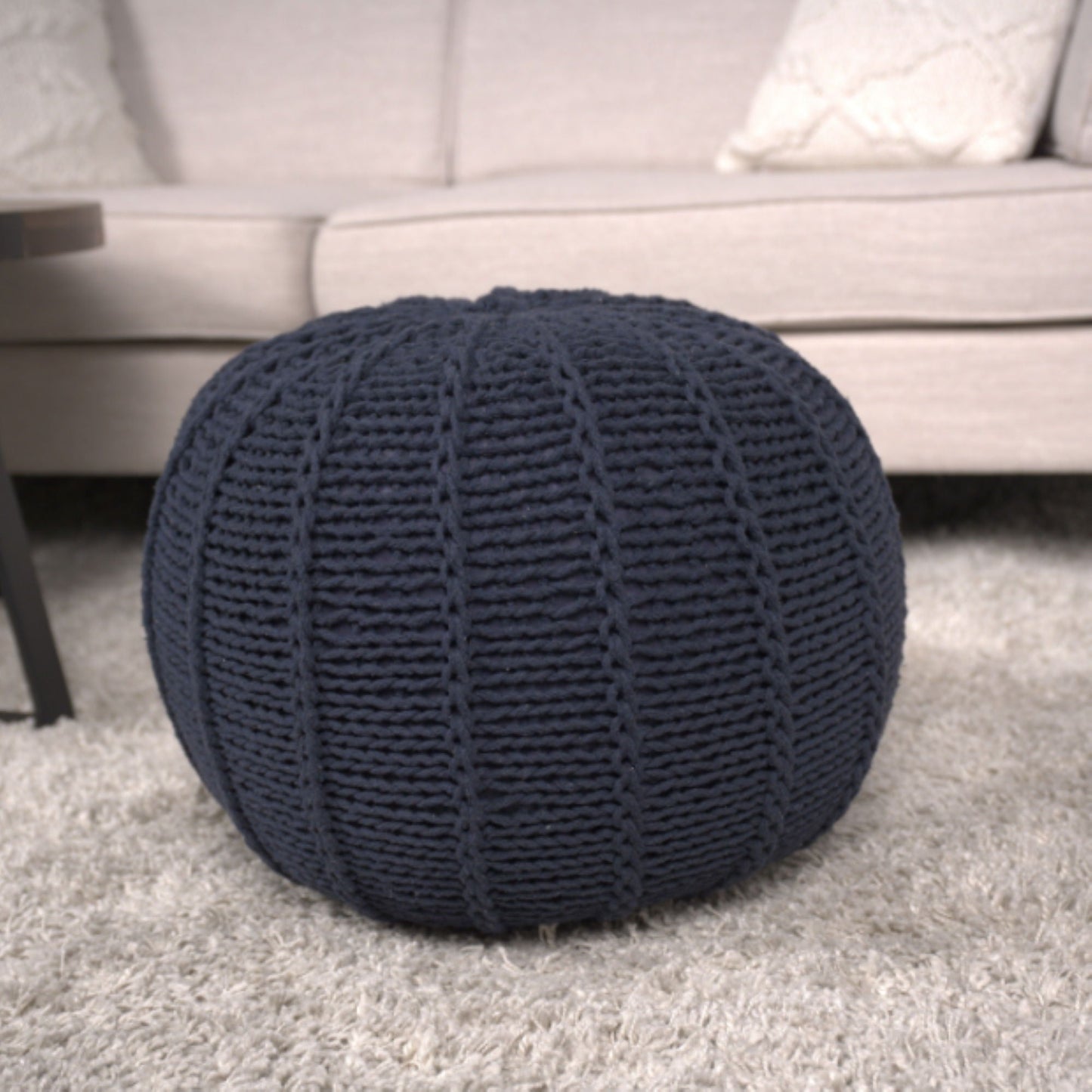 Bordeaux - Knitted Cotton Round Pouf Ottoman And Floor Cushion Home Essentials