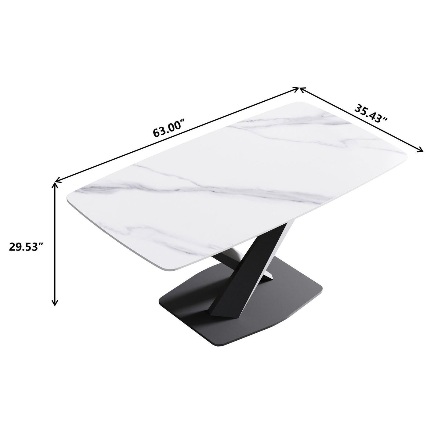 63" Modern Artificial Stone Dining Table, 6 People - White / Black Home Essentials