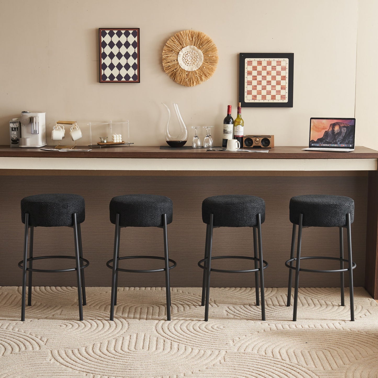 Round High Bar Stools (Set of 2), Contemporary Upholstered Dining Stools For Kitchens, Coffee Shops And Bar Stores Home Essentials