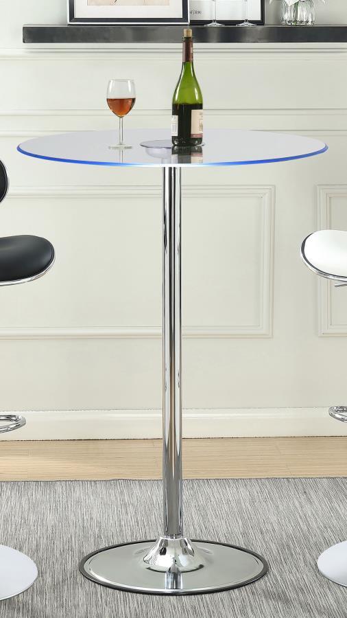Thea - Round Glass Top LED Bistro Bar Table - Chrome CoasterEssence