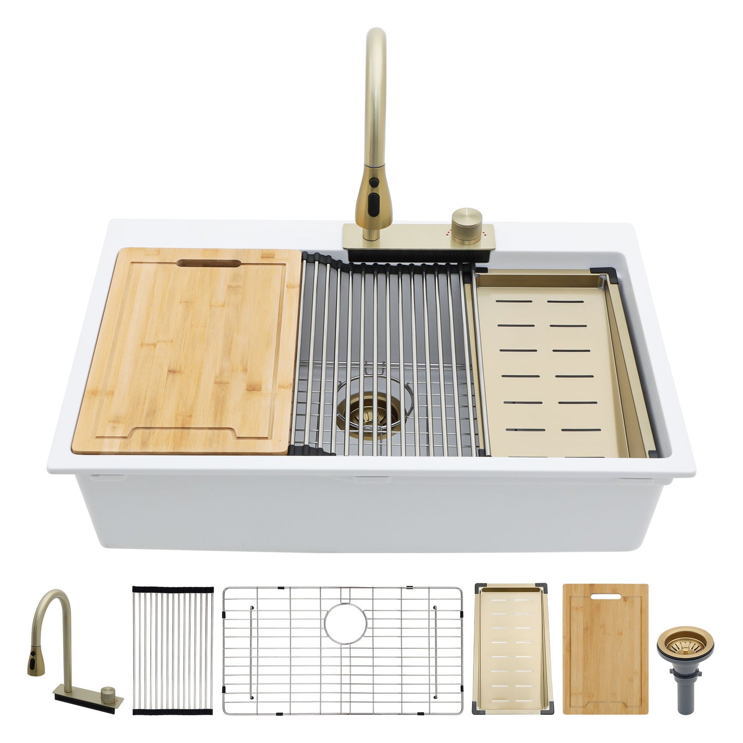 Waterfall Kitchen Sink With Pull Out Faucet & Cup Washer Daily Nest