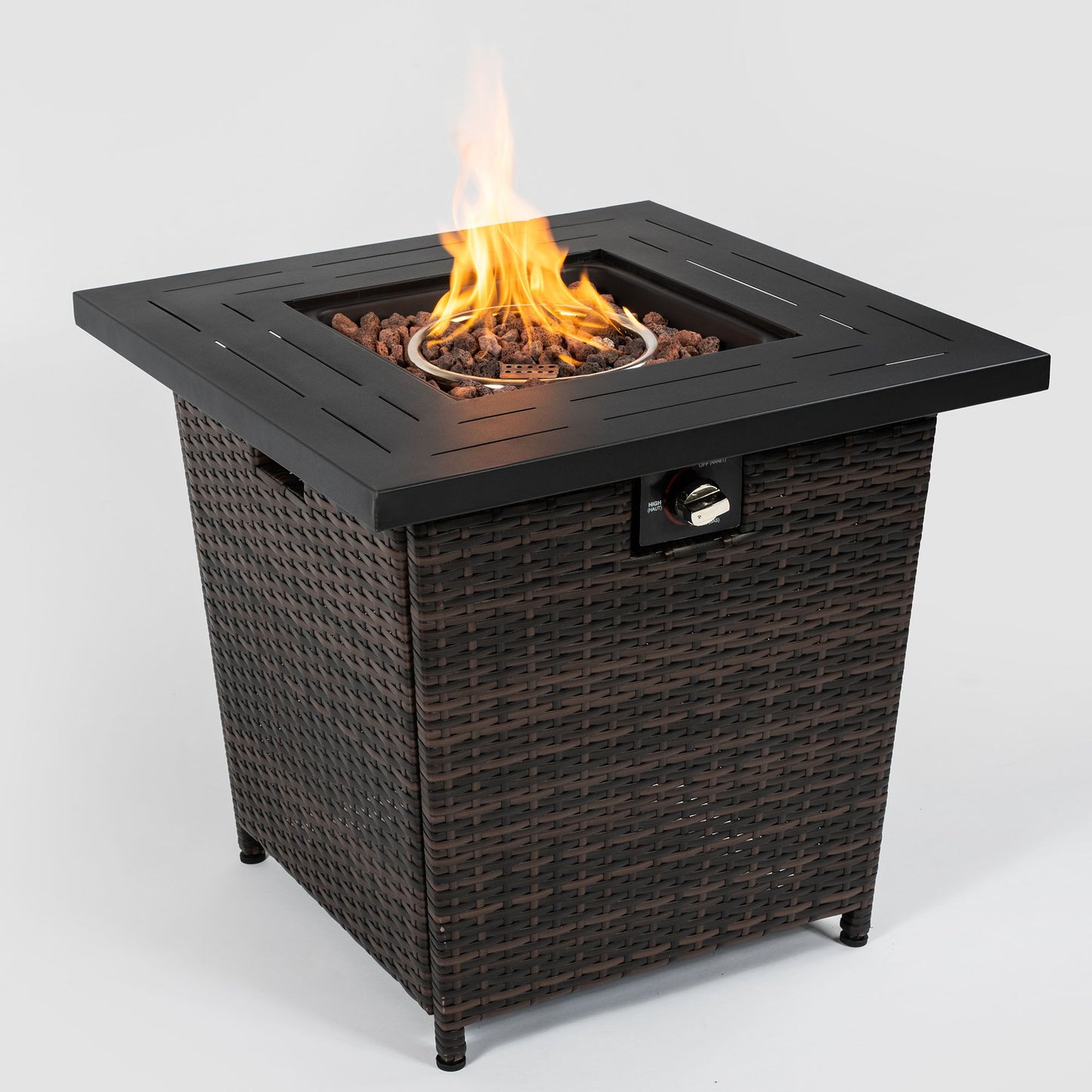 28" Wicker Square Fire Pit Table - Black Brown Home Essentials