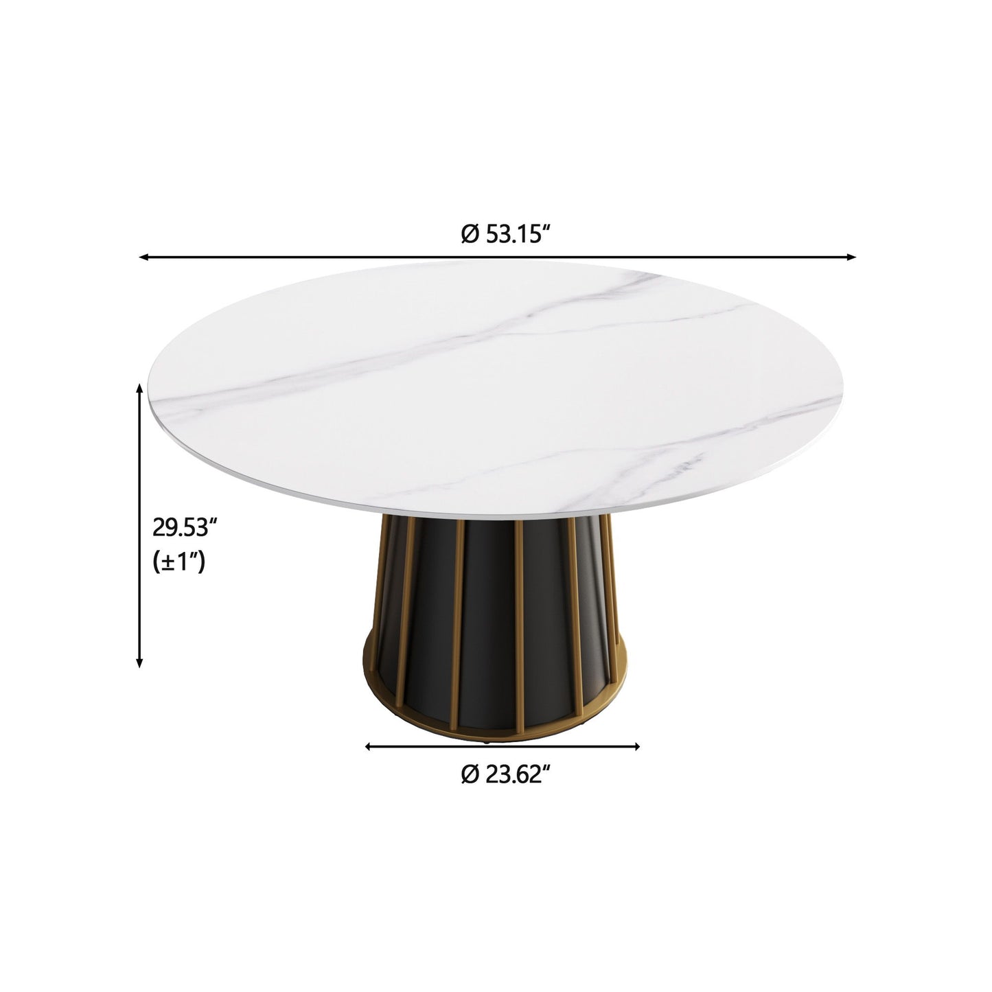 53.15" Modern Artificial Stone Round Panel Metal Iron Base Dining Table, Can Accommodate 6 People, (Not Including Chairs) - White / Black Home Essentials