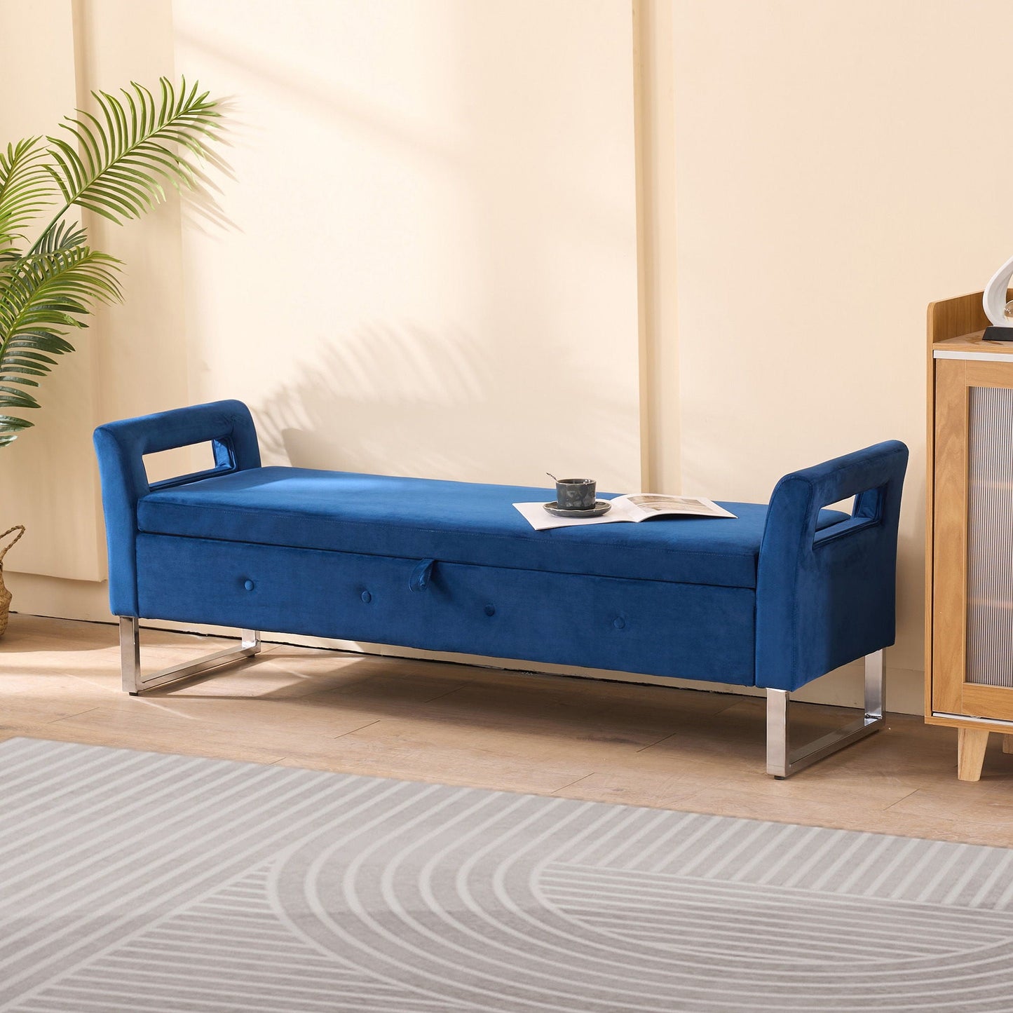 Wide Storage Soft Ottoman Bench With Armrests Home Essentials