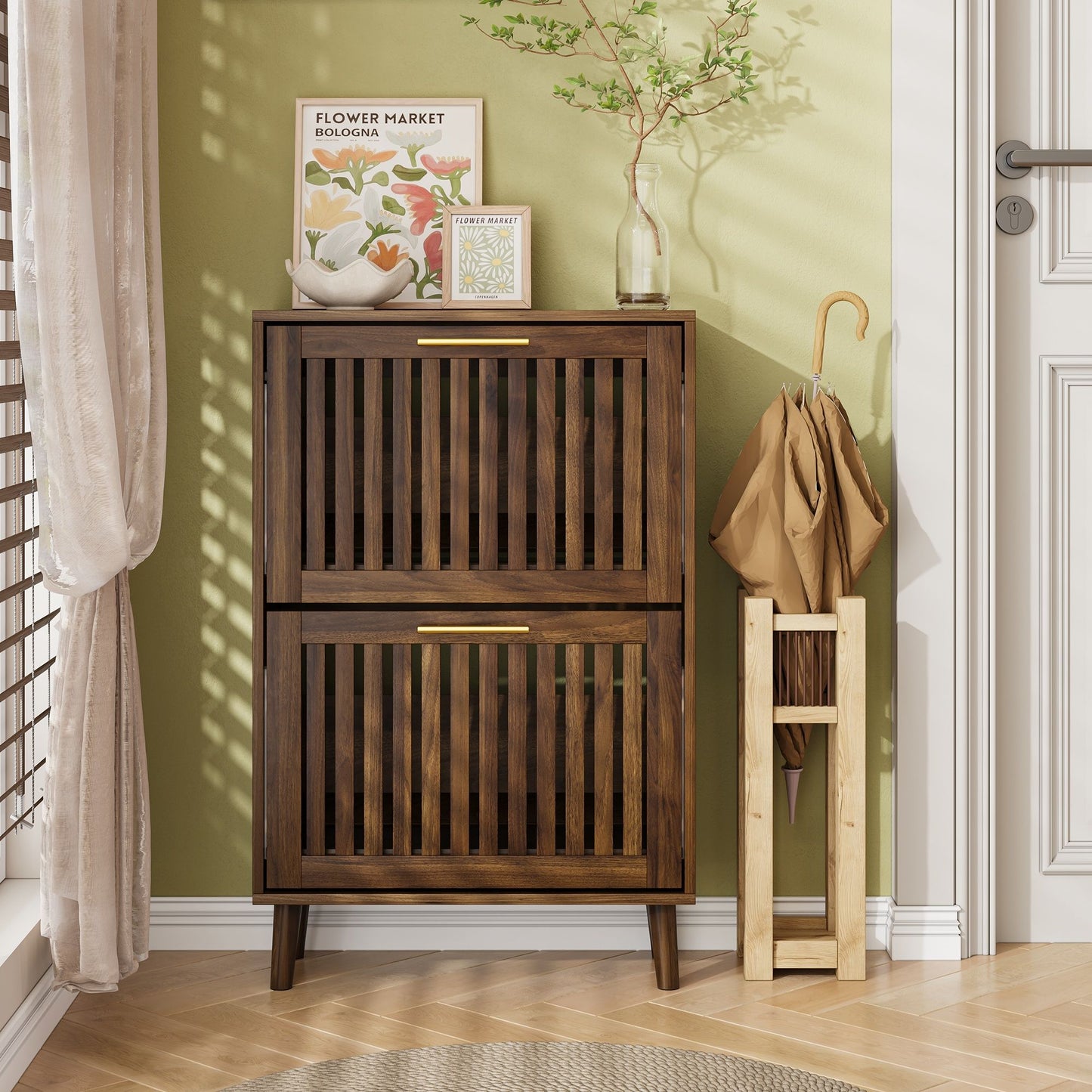 Medieval Modern Shoe Cabinet With 2 Flip Drawers And Fence Design Daily Nest