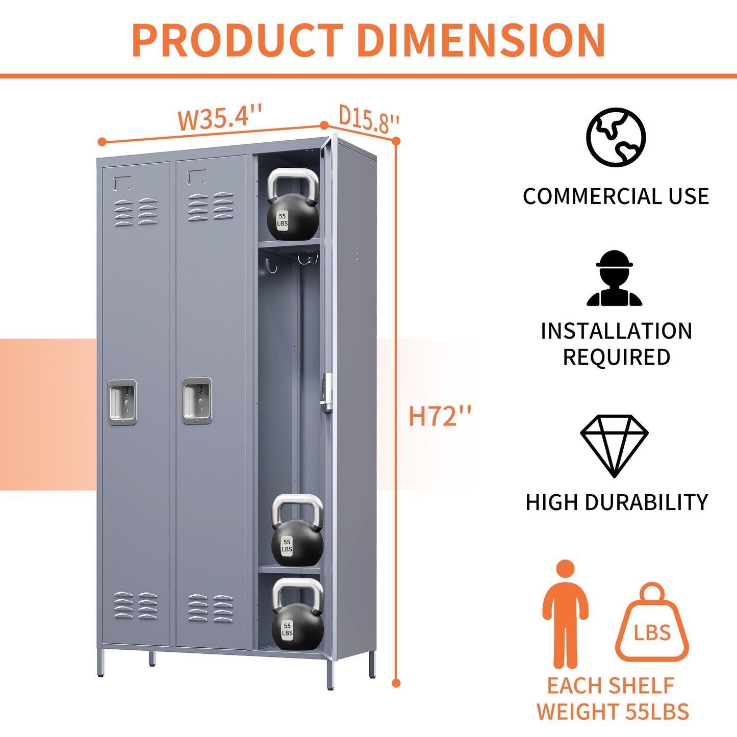 3 Door Lockers With Lock For Home, Gym, Office, School, And Garage - Gray Home Essentials