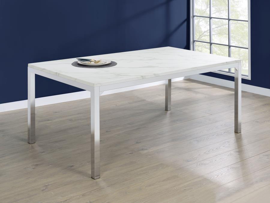 Athena - Rectangular Faux Marble Dining Table - Chrome CoasterEveryday