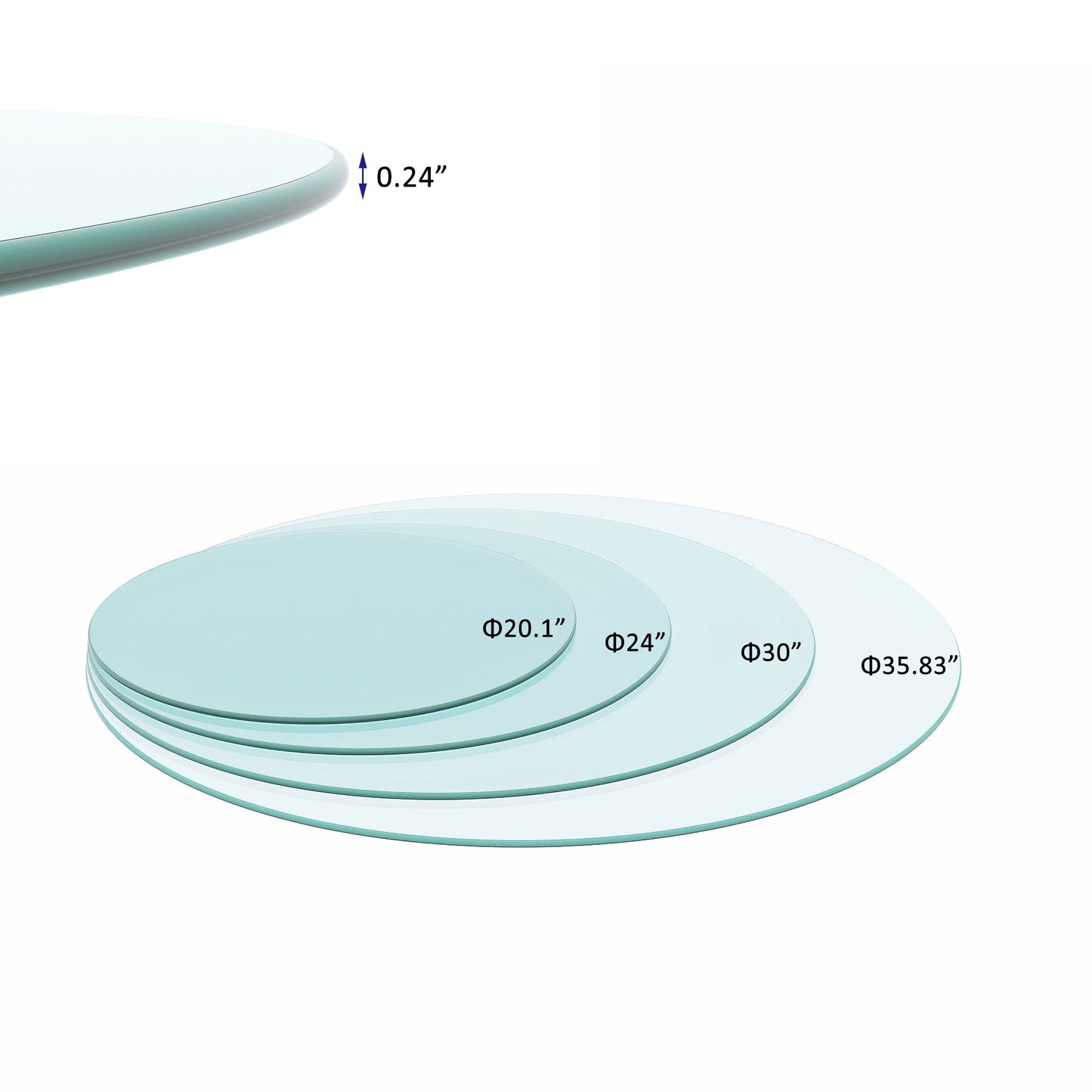 20" Round Tempered Glass Table Top Clear Glass 1 / 4" Thick Round Polished Edge - Transparent Home Essentials