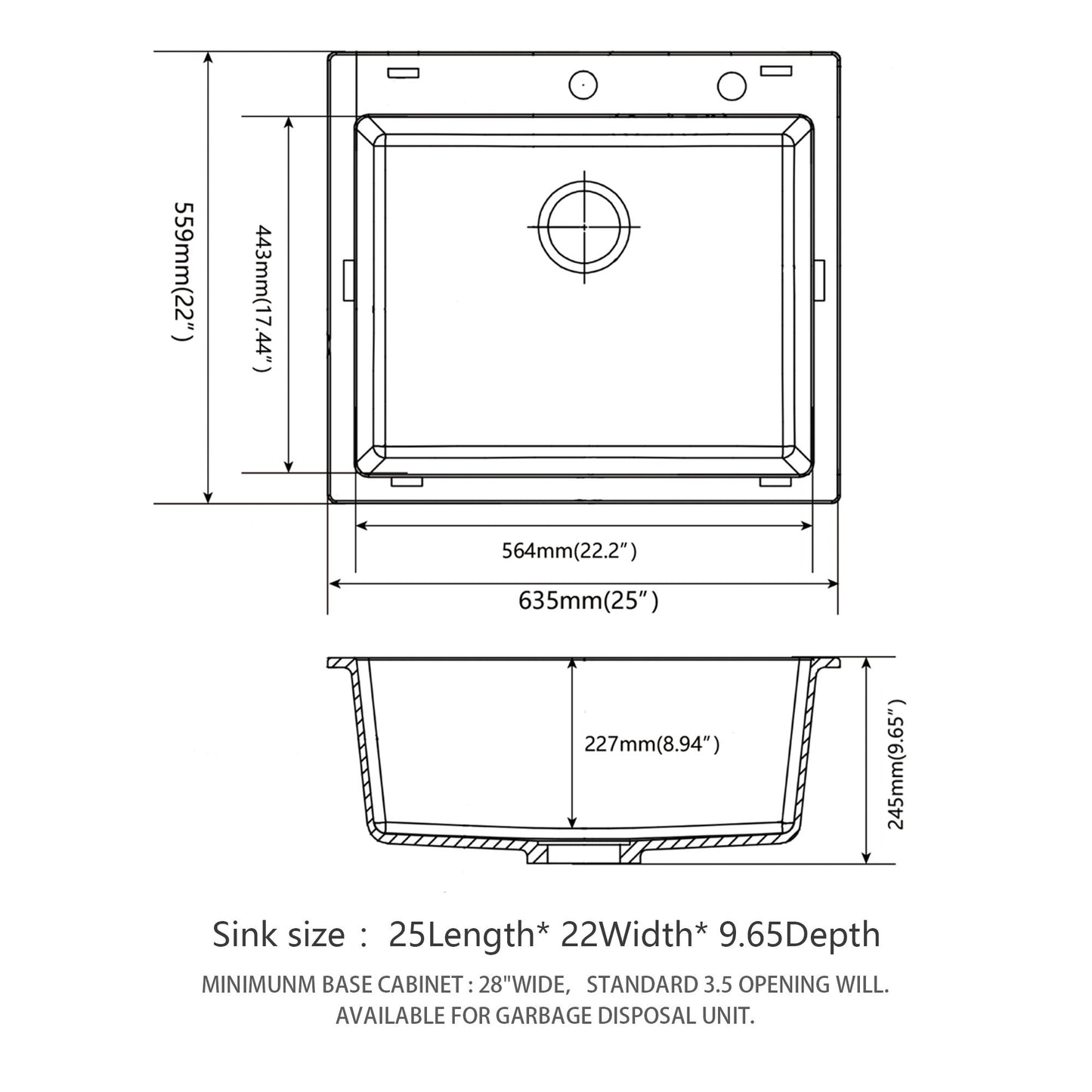 Quartz Kitchen Sink, Granite Composite, Drop In Sink With Durable Design Daily Nest