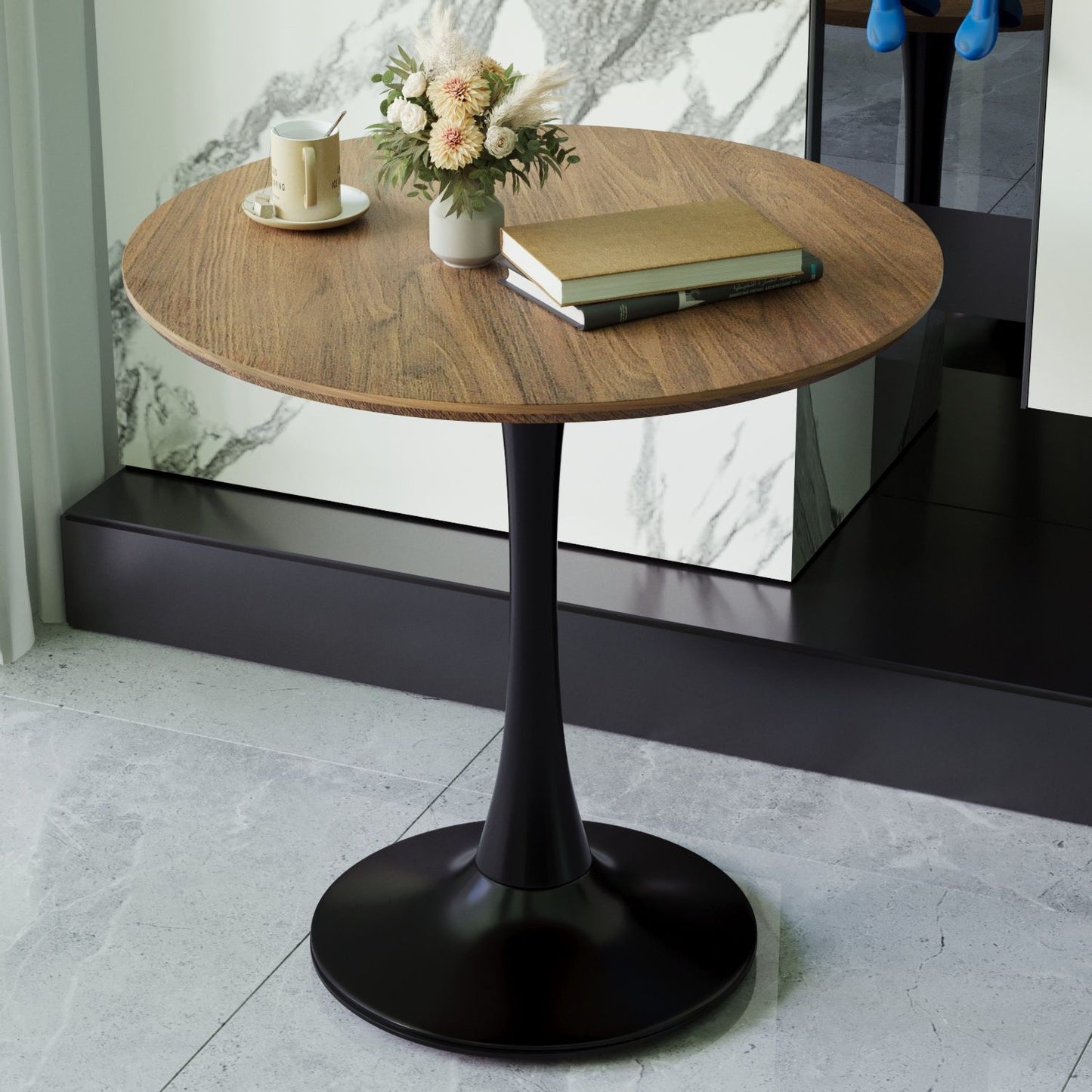 Mid-Century Round Dining Table With Pedestal Base For 2 - 4 People Home Essentials