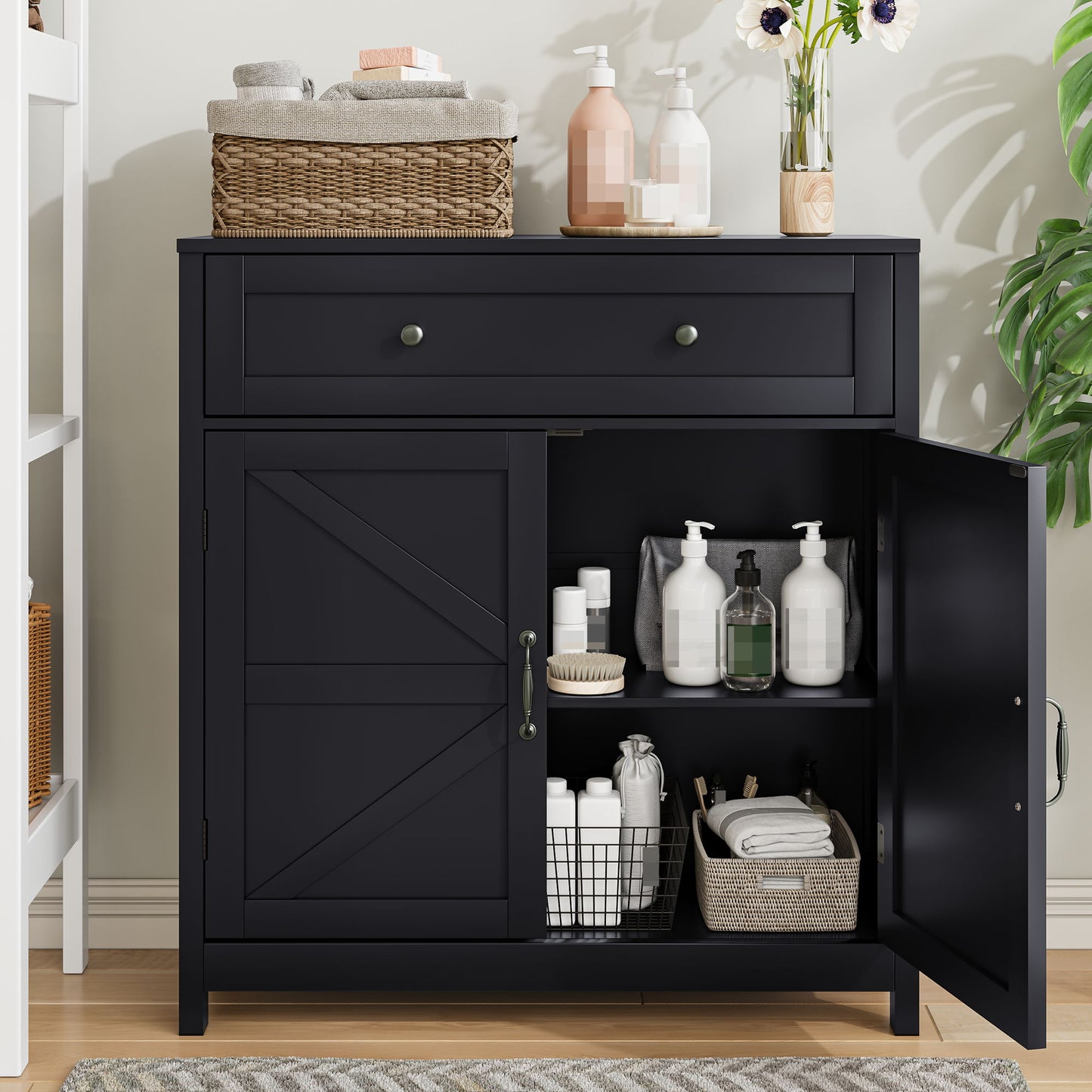 Farmhouse Storage Cabinet With Drawer And Adjustable Shelf Home Essentials