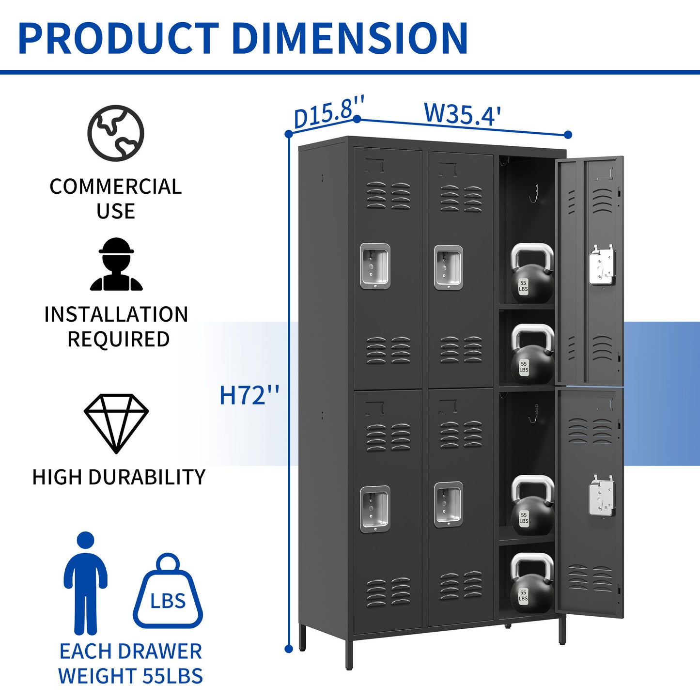 6 Door Lockers With Lock For Secure Storage - Black Home Essentials