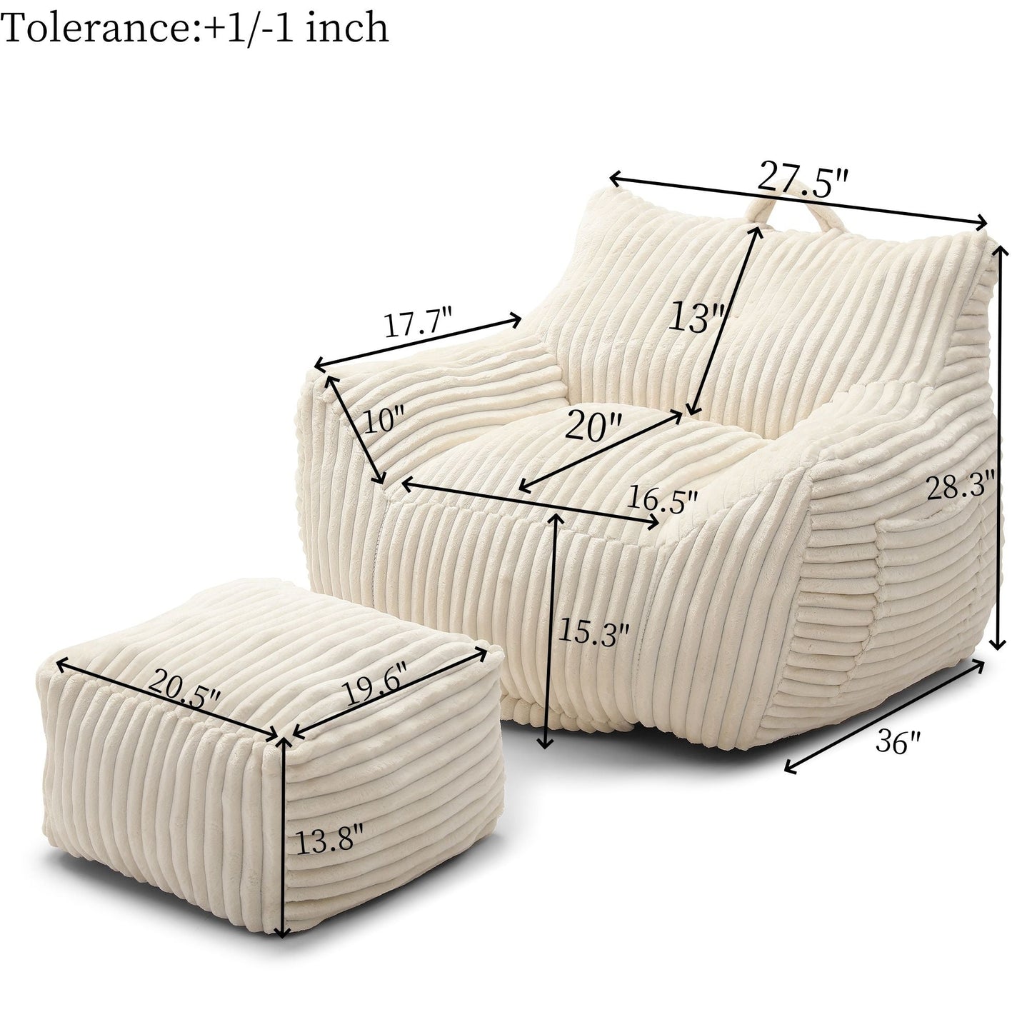 Giant Plush Bean Bag Chair With Armrests And Footstool Home Essentials