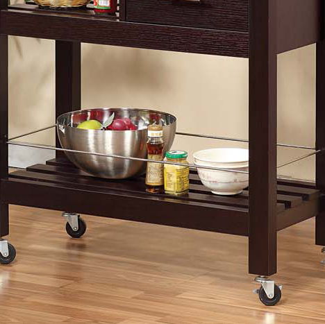 Kitchen Cart Red Cocoa Faux Marble Chunky Thick Top Two Drawers Locking Rubber Wheel Castors Slat Vented Shelves Towel Bar - Espresso Home Essentials