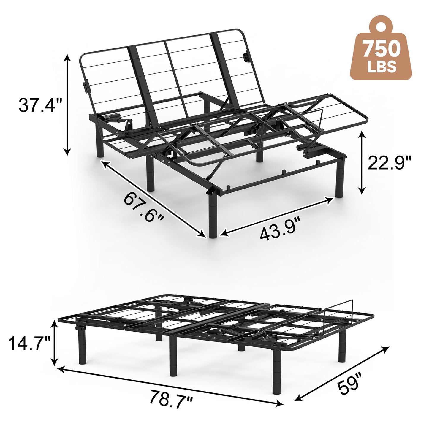 Zero Clearance Adjustable Bed Base Frame With Quiet Motor And Dual USB Ports, Queen Size - Black Home Essentials