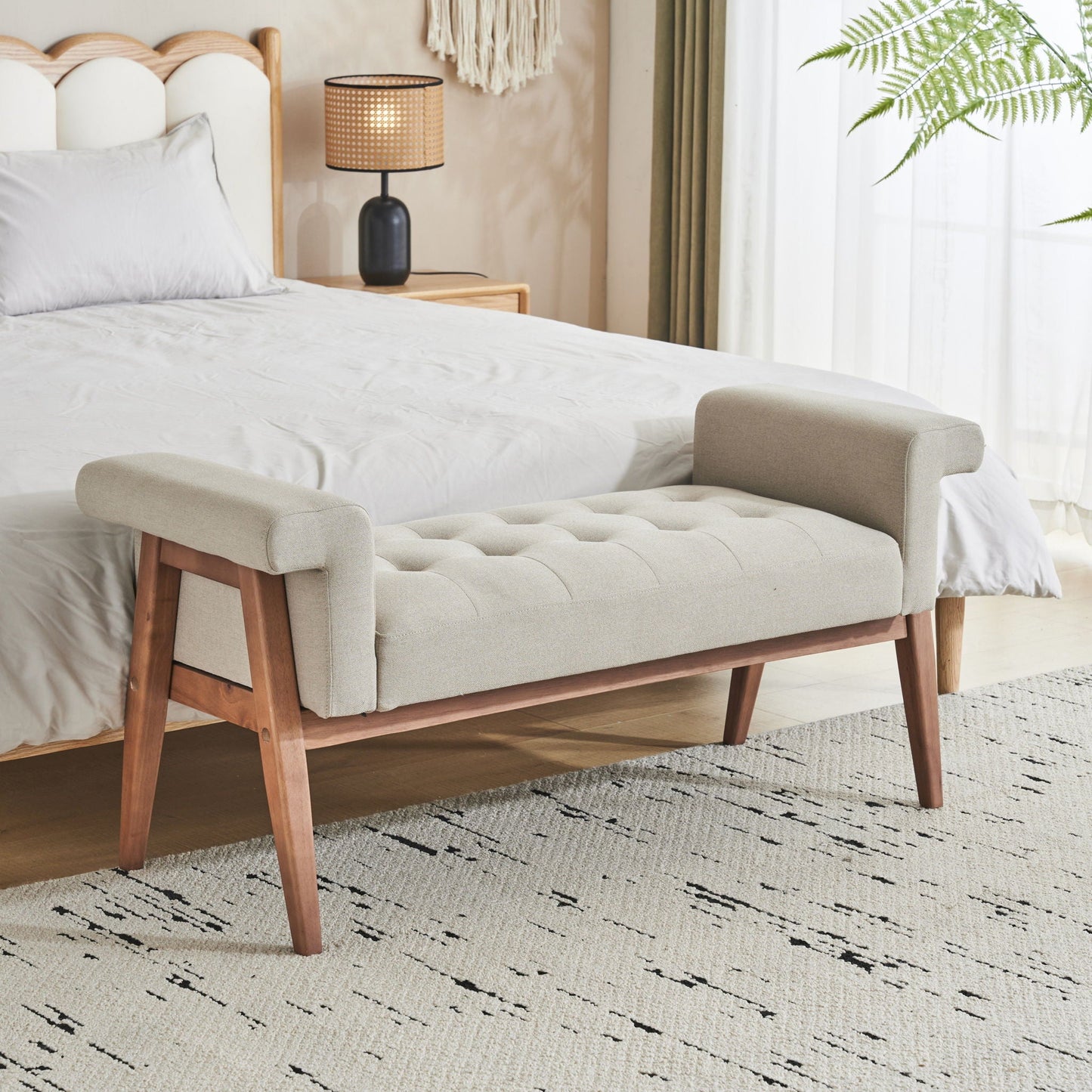 Elegant Tufted Ottoman - Beige / Brown Noble House