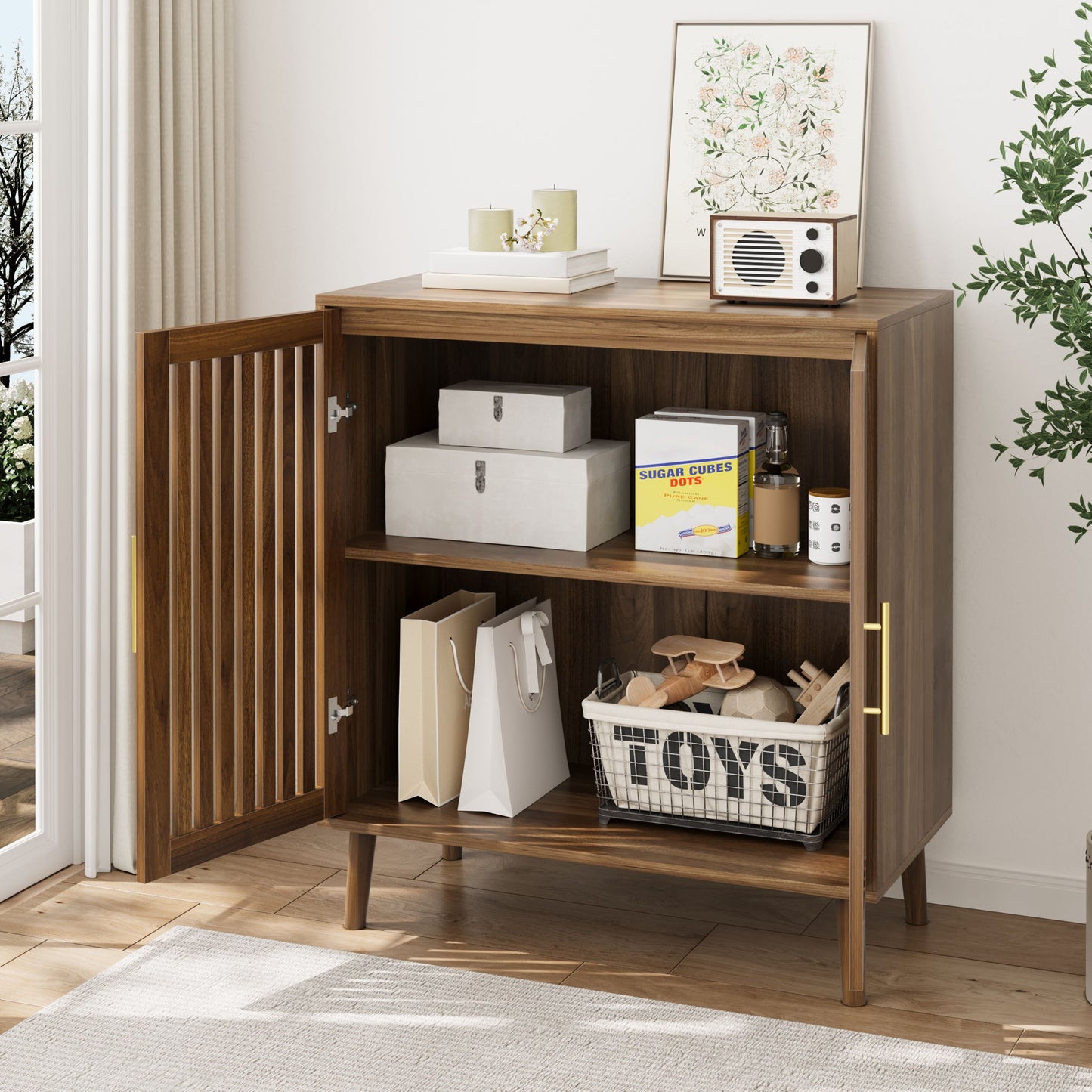 Grille Striped Sideboard Buffet Cabinet With Storage Home Essentials