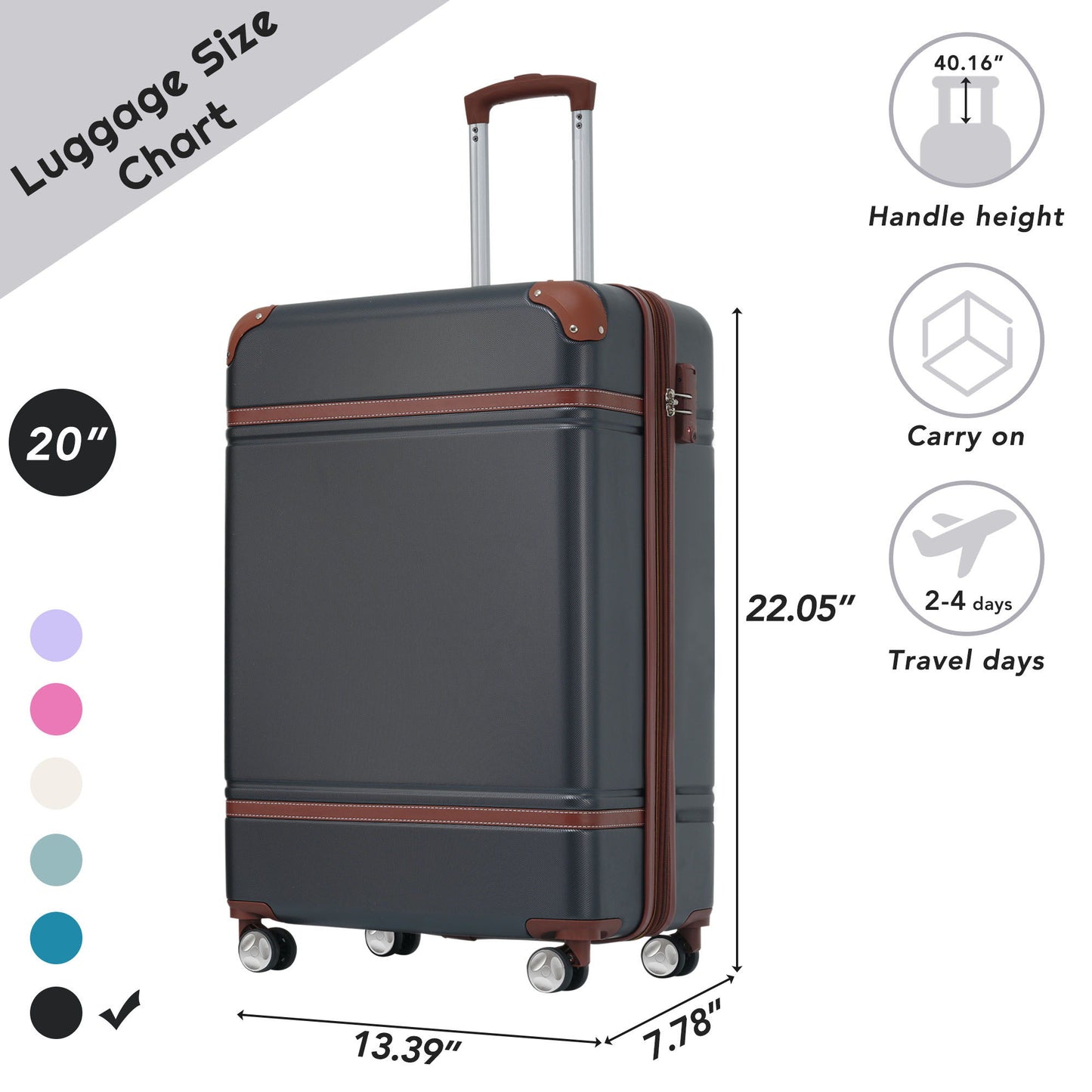 20" Luggage 1 Piece With Tsa Lock, Lightweight Suitcase Spinner Wheels, Carry On Vintage Luggage Daily Nest