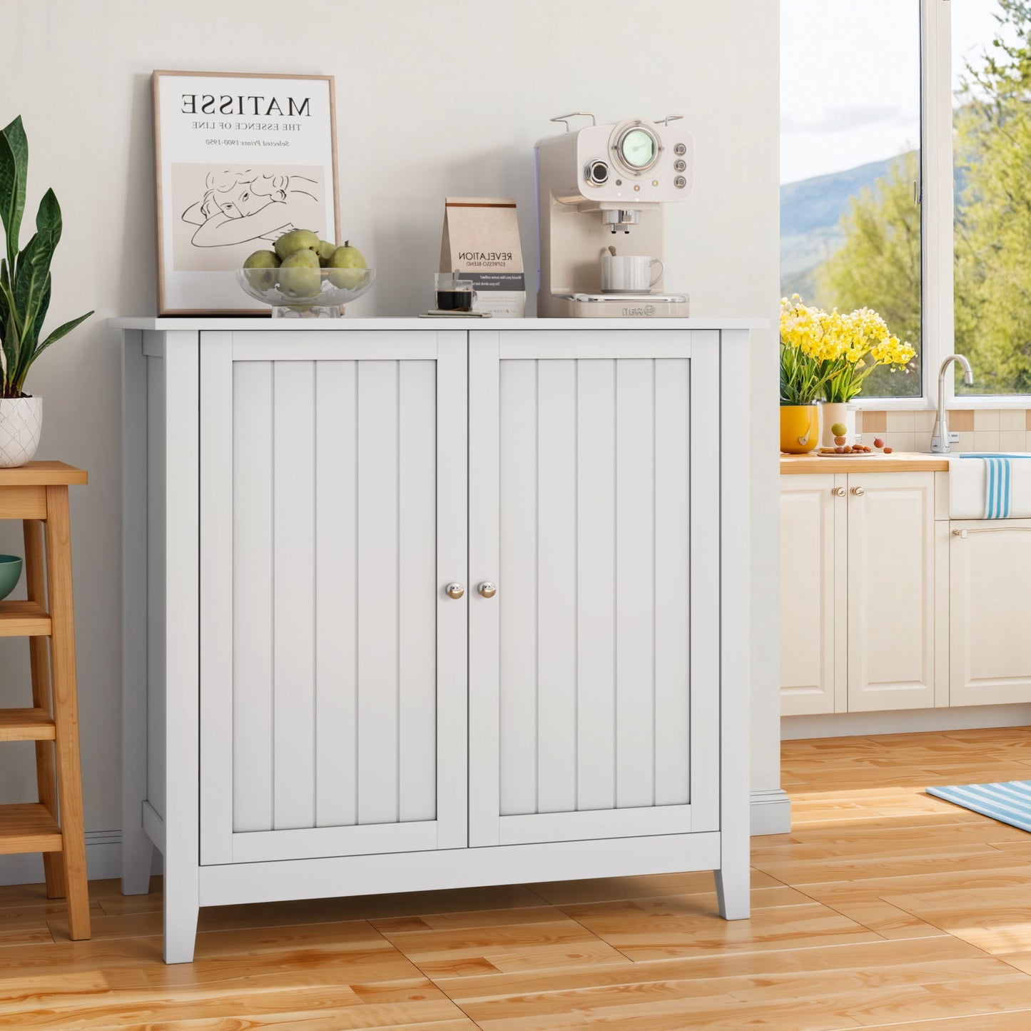 Mid Century Modern Double Door Storage Cabinet With Knobs - White Home Essentials