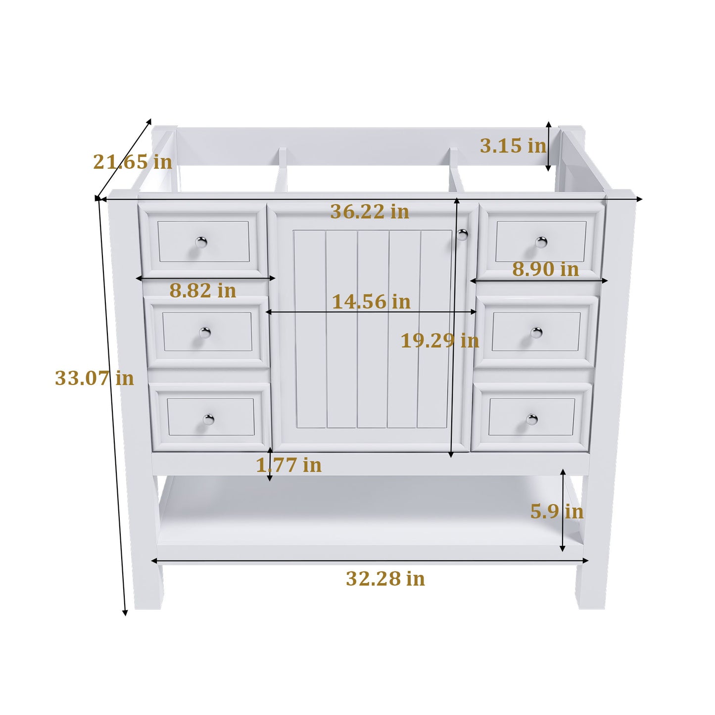 36" Bathroom Vanity With 1 Cabinet And 3 Drawers 1, Storage Solution - White Home Essentials