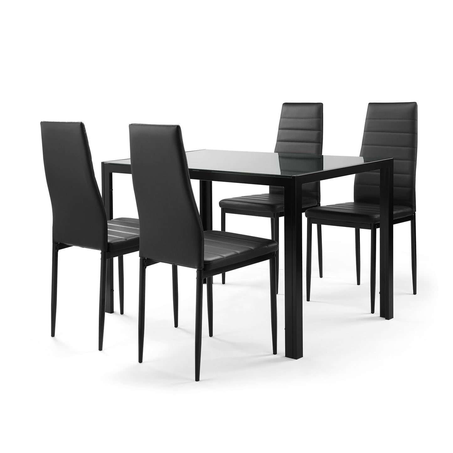 5 Pieces Dining Table Set For 4, Kitchen Room Tempered Glass Dining Table, 4 Faux Leather Chairs - Black Home Essentials