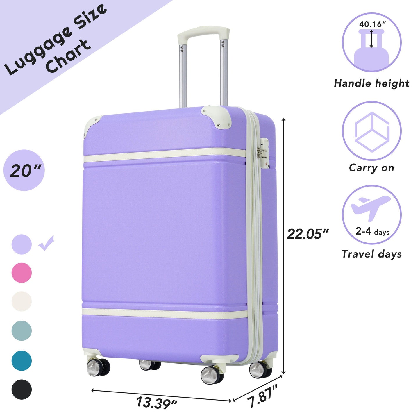 20" Luggage 1 Piece With Tsa Lock, Lightweight Suitcase Spinner Wheels, Carry On Vintage Luggage Daily Nest