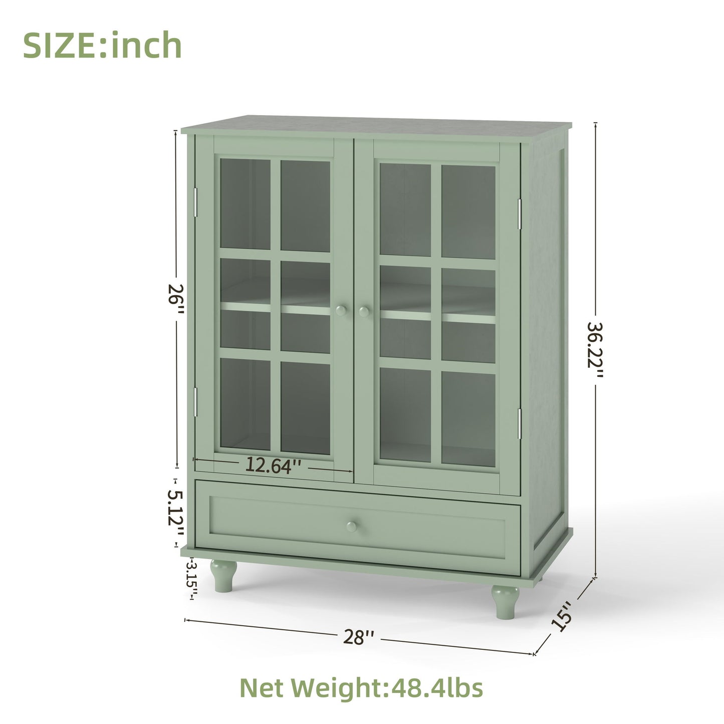 Minimalist Buffet Cabinet With Double Glass Doors And Drawer Home Essentials