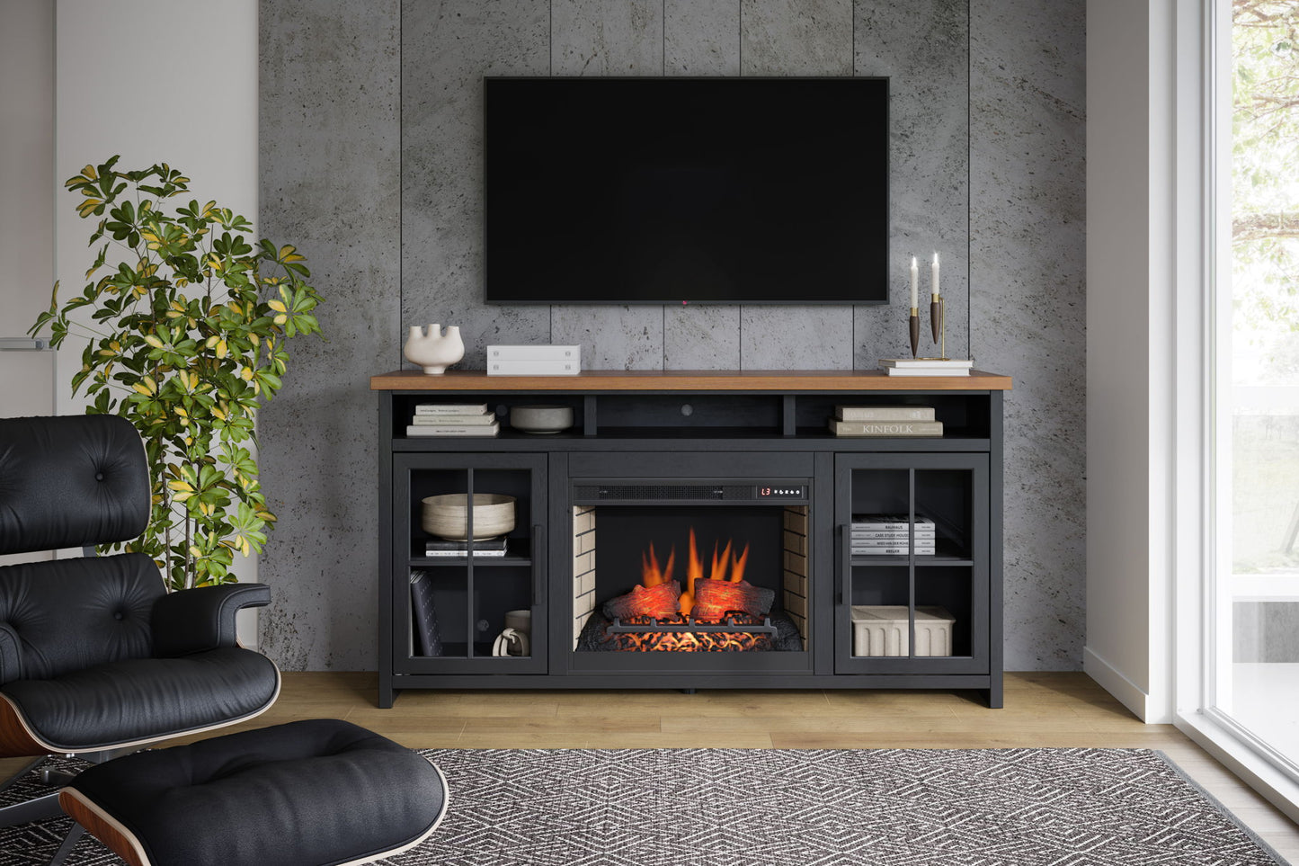 Essex - Fireplace TV Stand Console For TVs Up To 85" - Black, Whiskey Legends