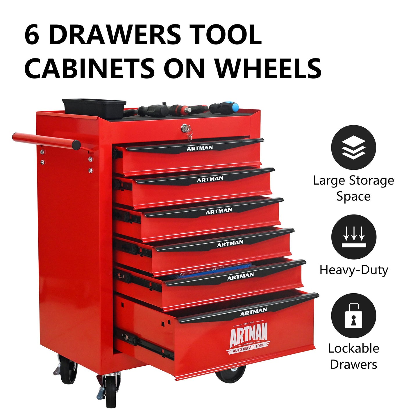 Rolling Metal Tool Chest With Drawers, Steel Storage Cabinet With Ball Bearing Slides Daily Nest