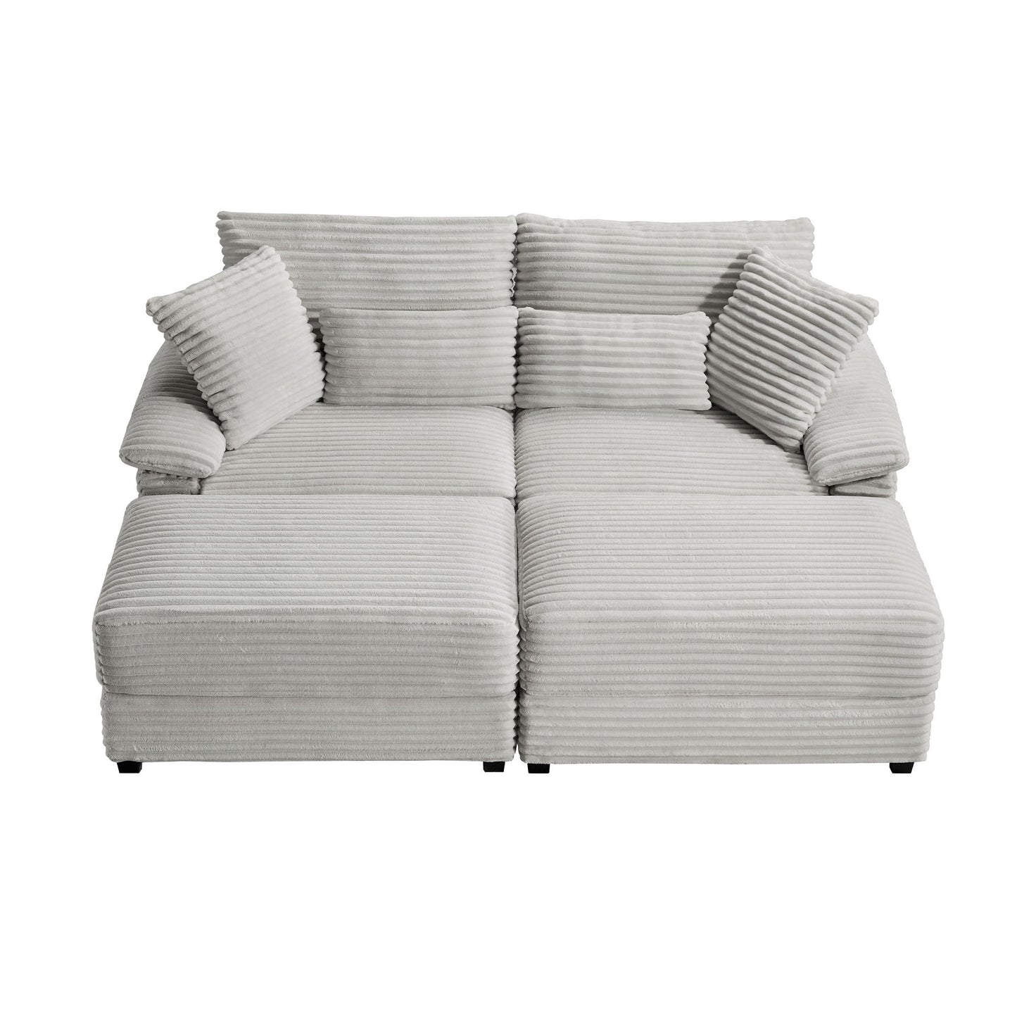 Double Chaise Lounge Set With Reversible Storage Ottomans, USB Port - Snoozhouse
