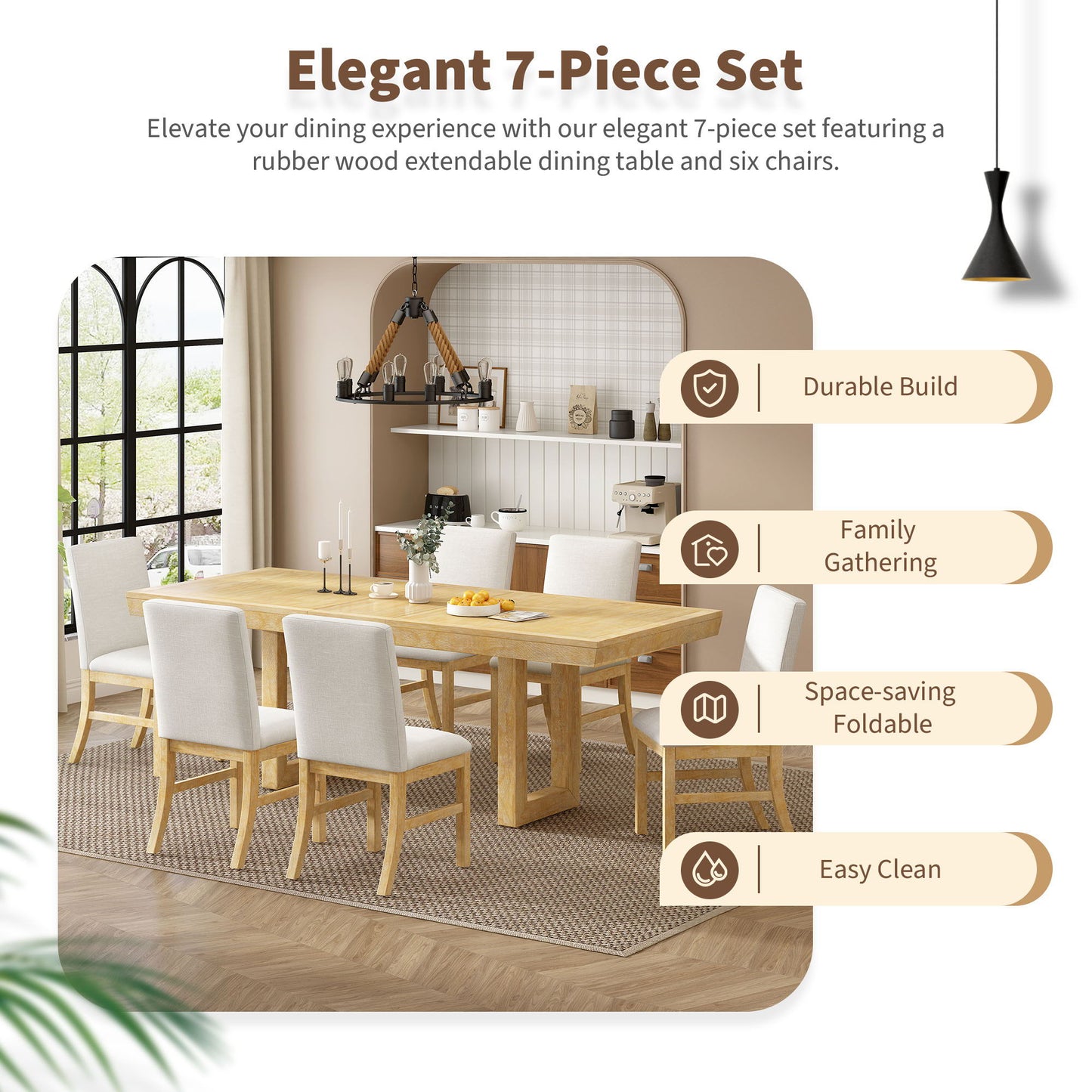 Topmax - 7 Piece Traditional Extendable Dining Table Set With Butterfly Leaf And 6 Upholstered Dining Table Set Hearth and Haven