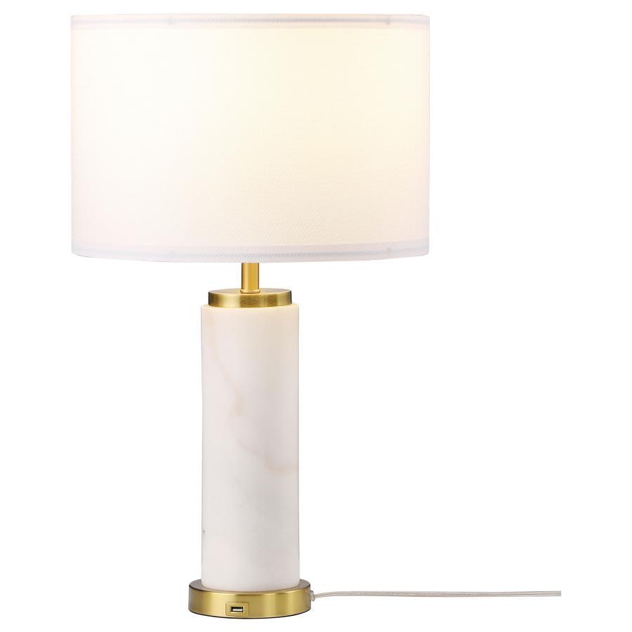 Lucius - Drum Shade Marble Body Table Lamp - White Coaster Fine Furniture