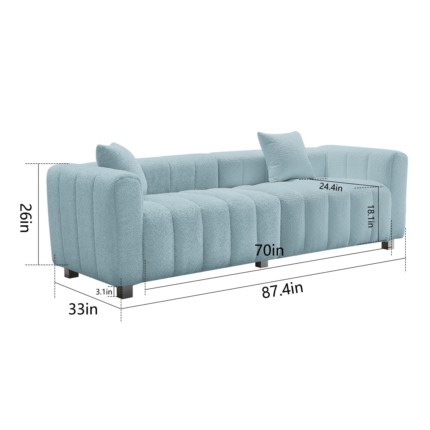 Modern 3 Seater Sofa With 2 Pillows Home Essentials